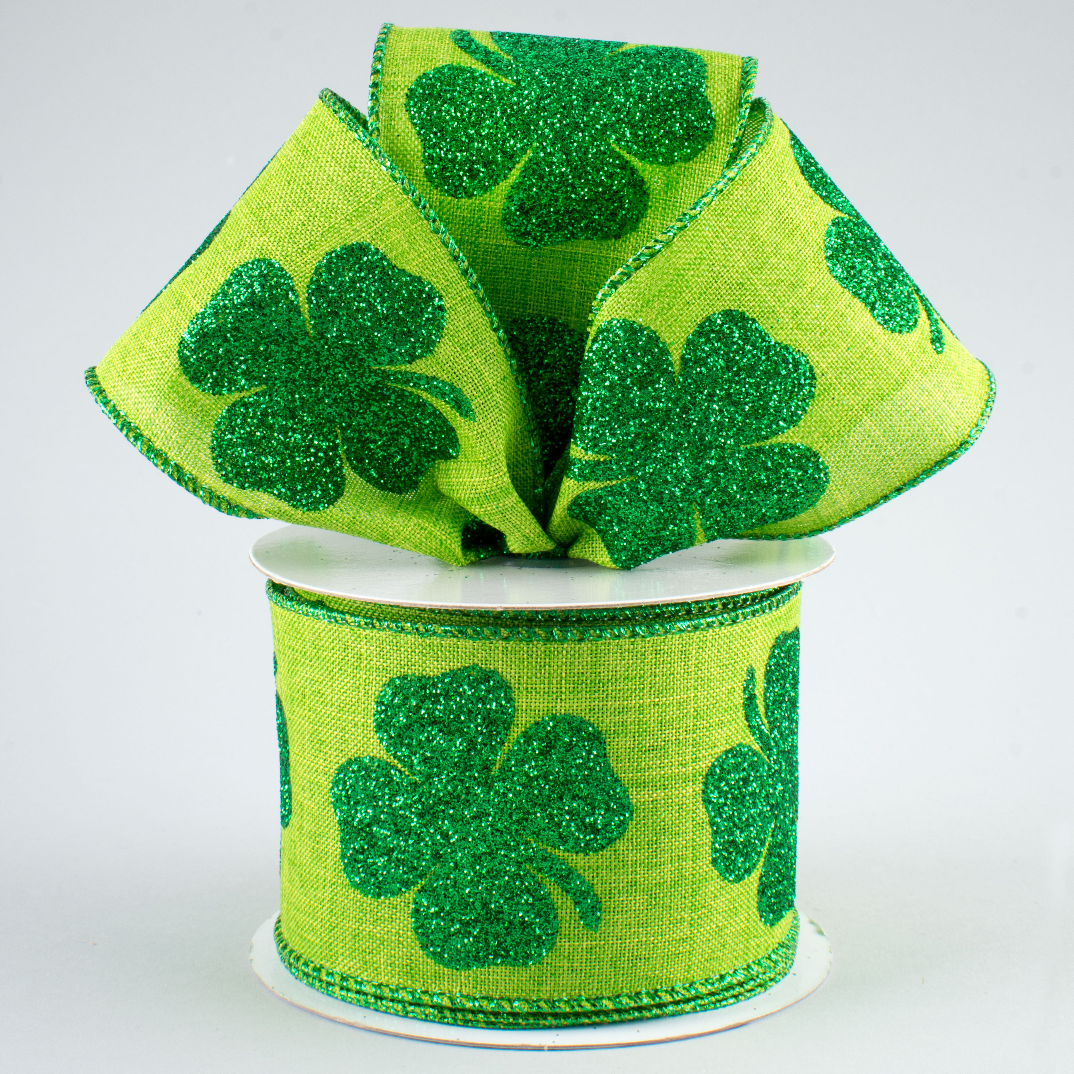 2.5" Glitter Clovers Ribbon: Fresh Green (10 Yards) Lifestyle Photo