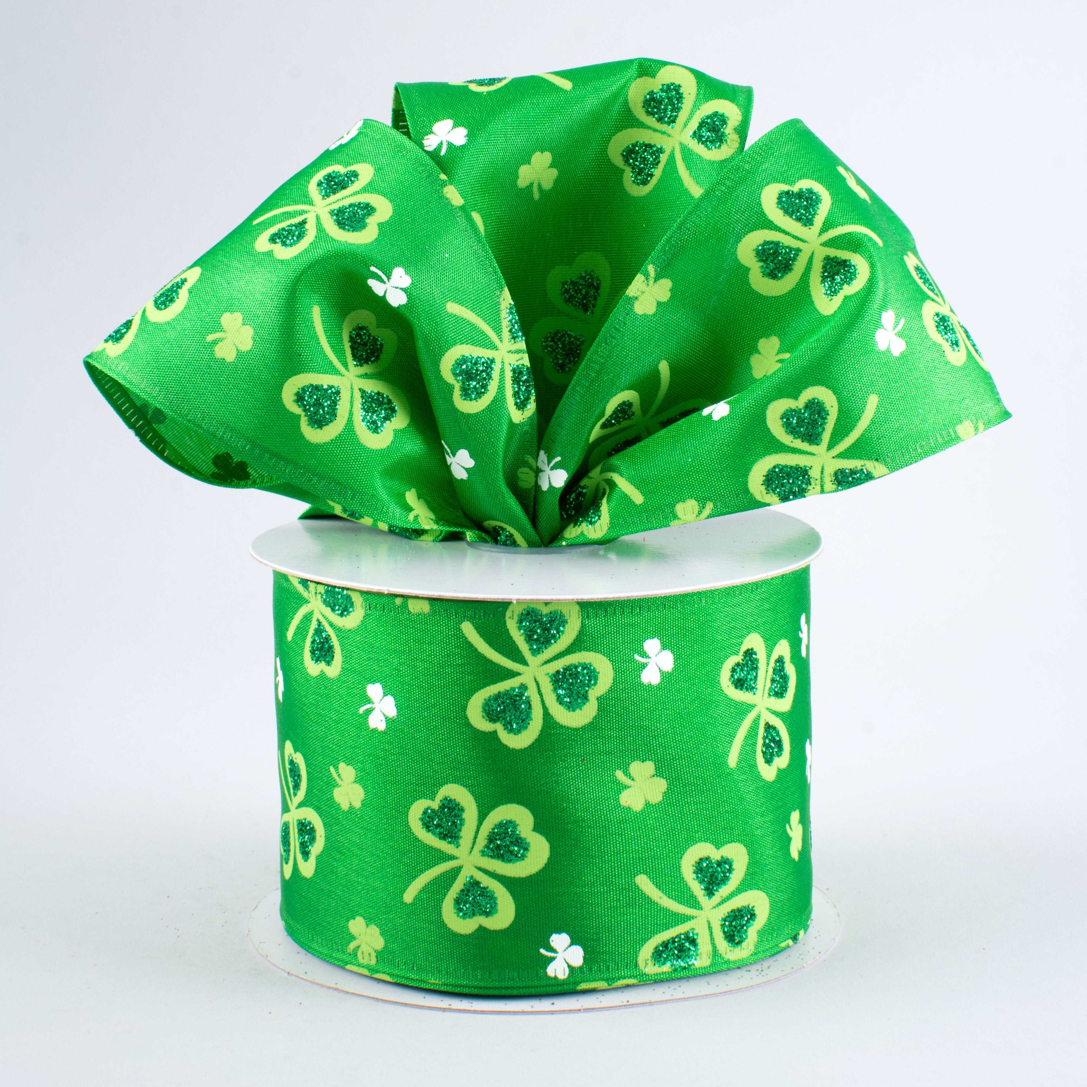 2.5" Glitter Clovers Ribbon: Green (10 Yards) Lifestyle Photo
