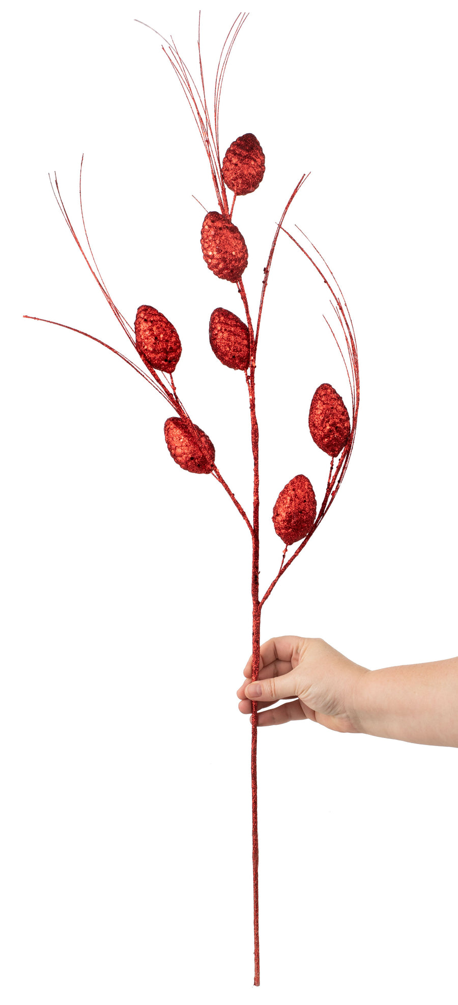 33" Glitter Cone Grass Spray: Red detail photo 3
