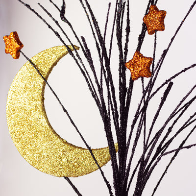 29" Glitter Crescent Moon & Bat Spray: Black & Orange Lifestyle Photo