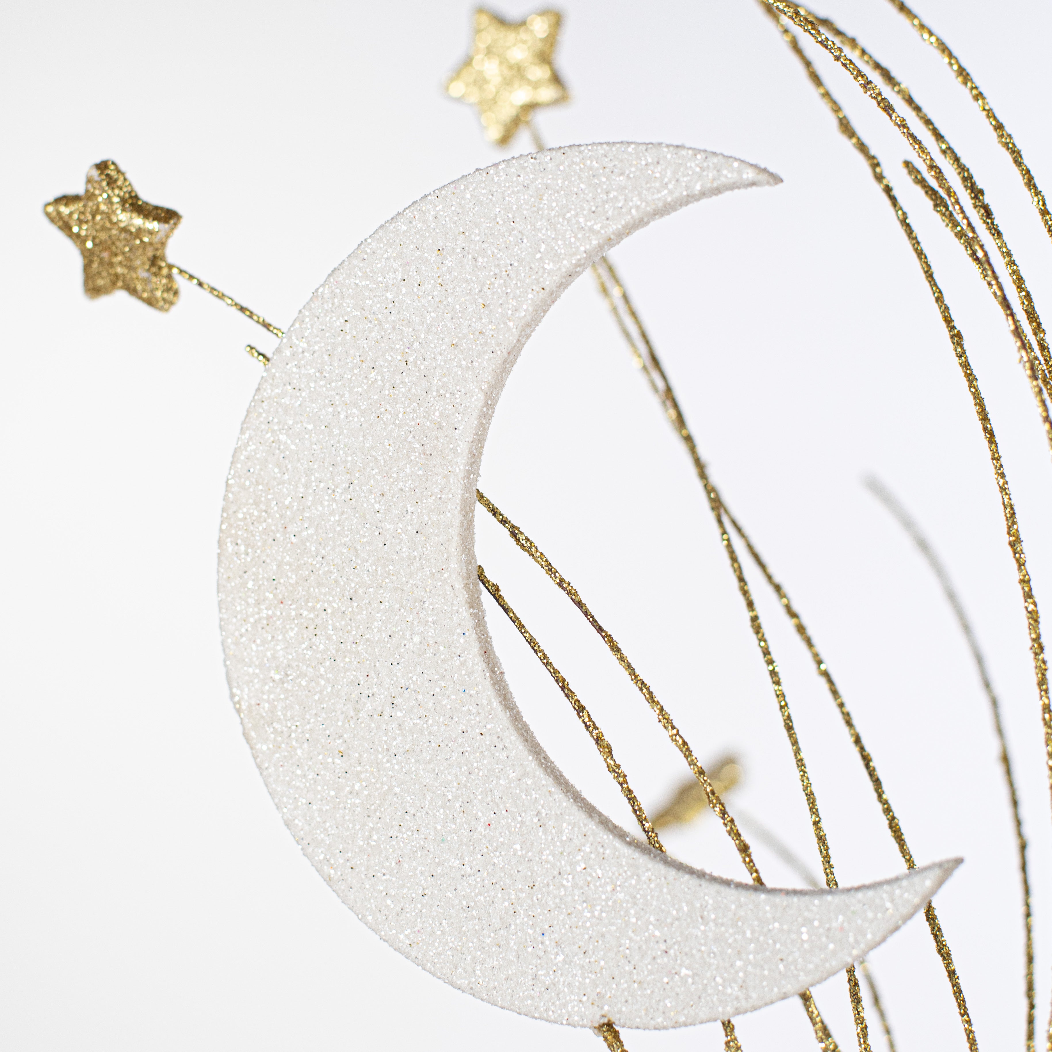 29" Glitter Crescent Moon & Star Spray: White & Gold Lifestyle Photo