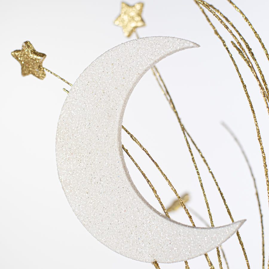 29" Glitter Crescent Moon & Star Spray: White & Gold Lifestyle Photo