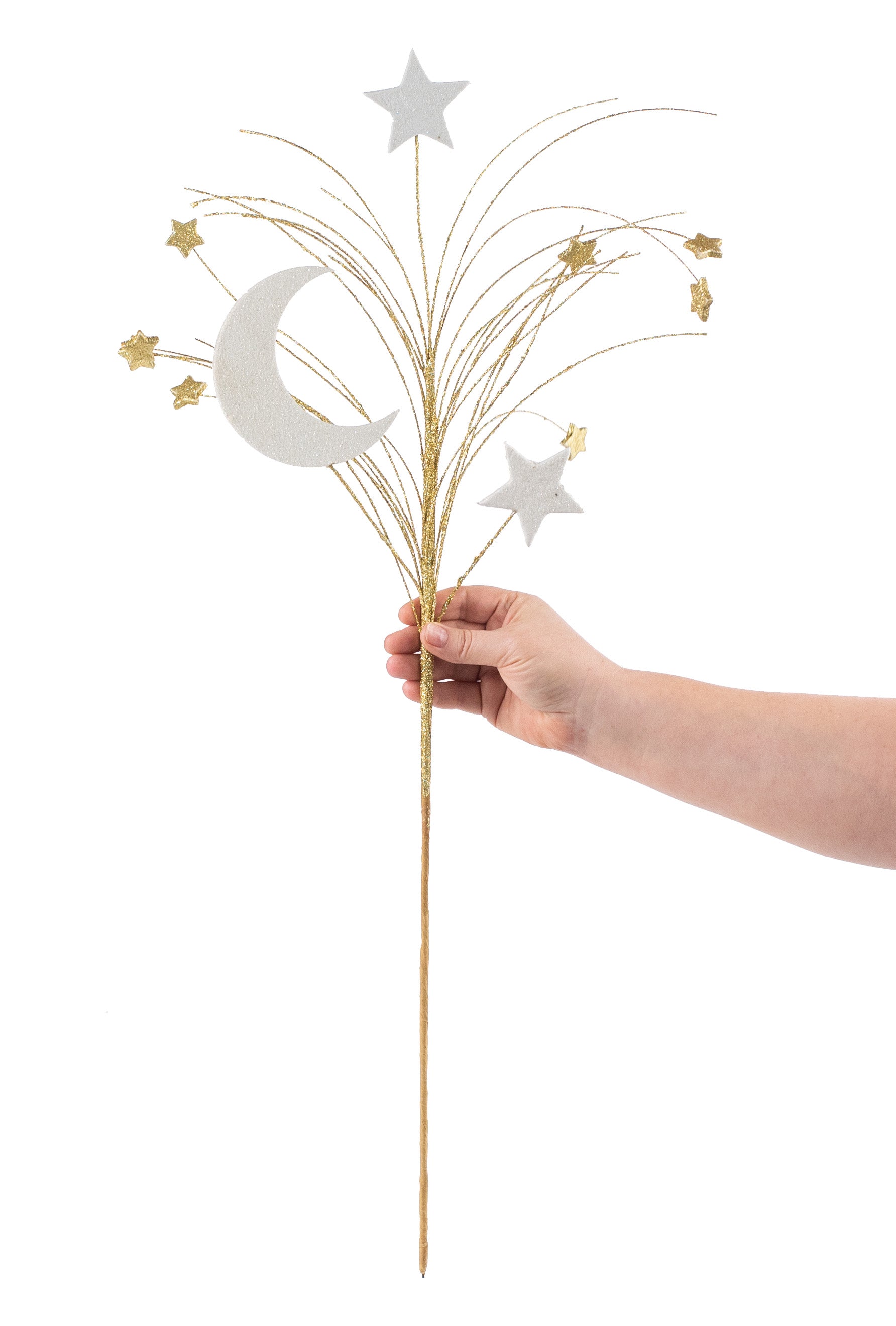 29" Glitter Crescent Moon & Star Spray: White & Gold detail photo 3