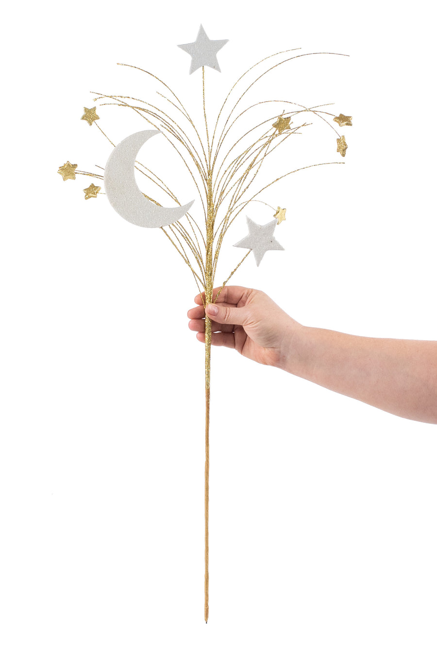 29" Glitter Crescent Moon & Star Spray: White & Gold detail photo 3