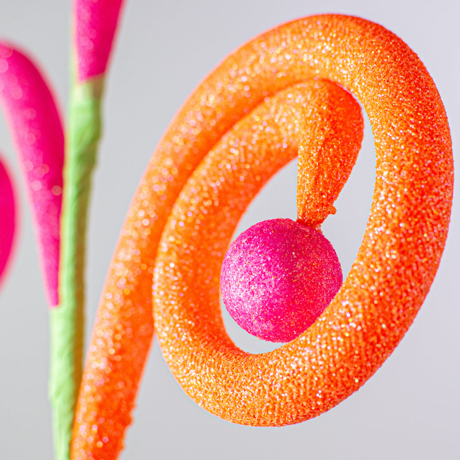 27" Glitter Curl Ball Spray: Fuchsia & Orange Lifestyle Photo