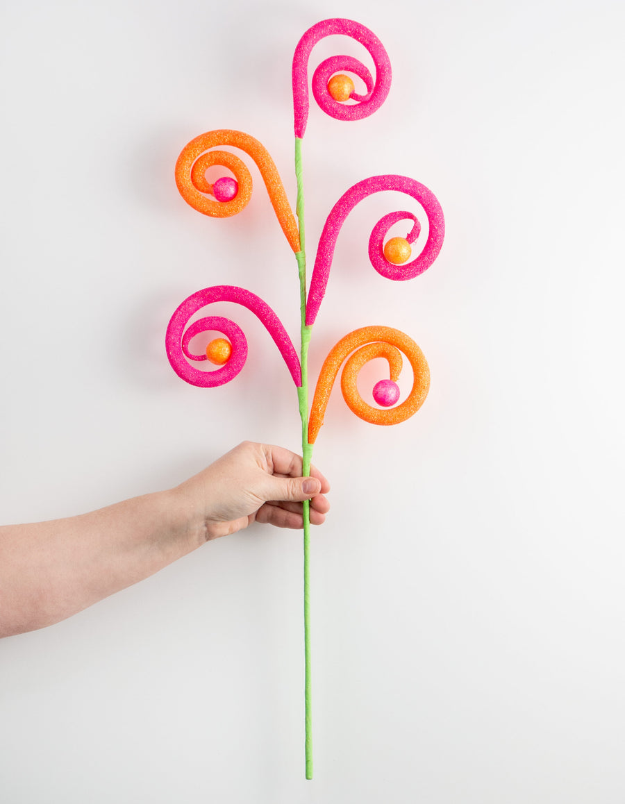 27" Glitter Curl Ball Spray: Fuchsia & Orange detail photo 3