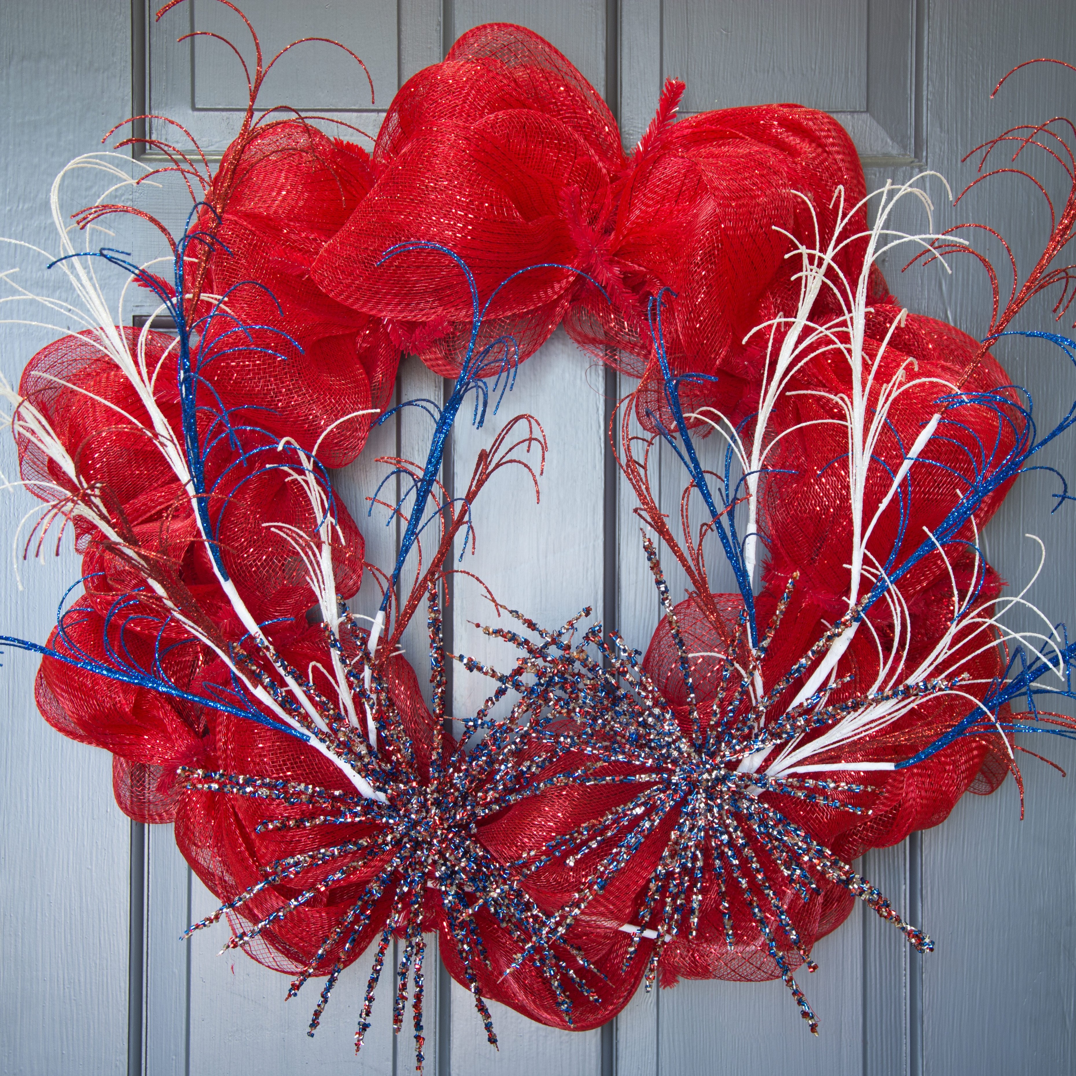 Glitter Curled Twig Spray: Red, White, Blue (35") detail photo 3