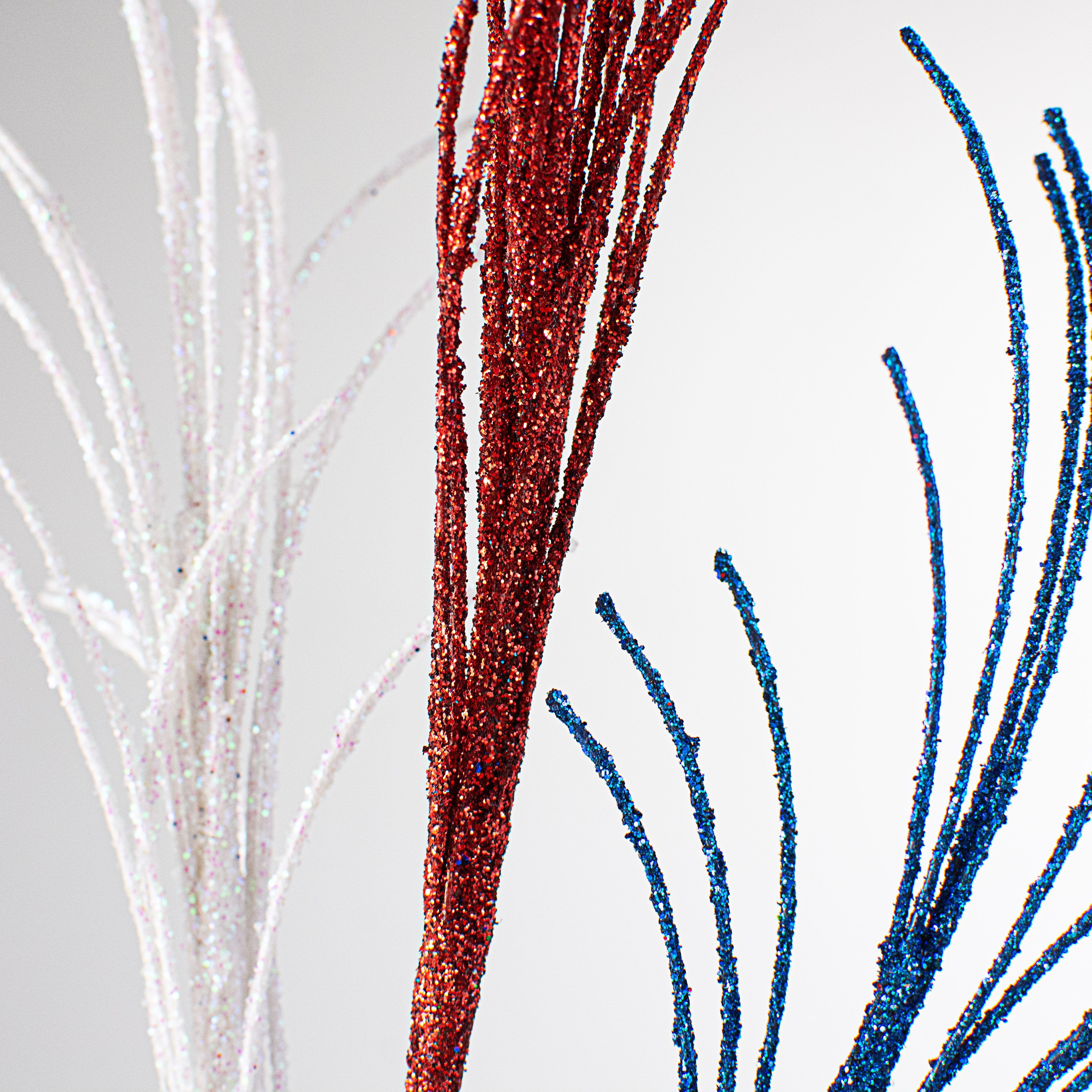 Glitter Curled Twig Spray: Red, White, Blue (35") detail photo 5