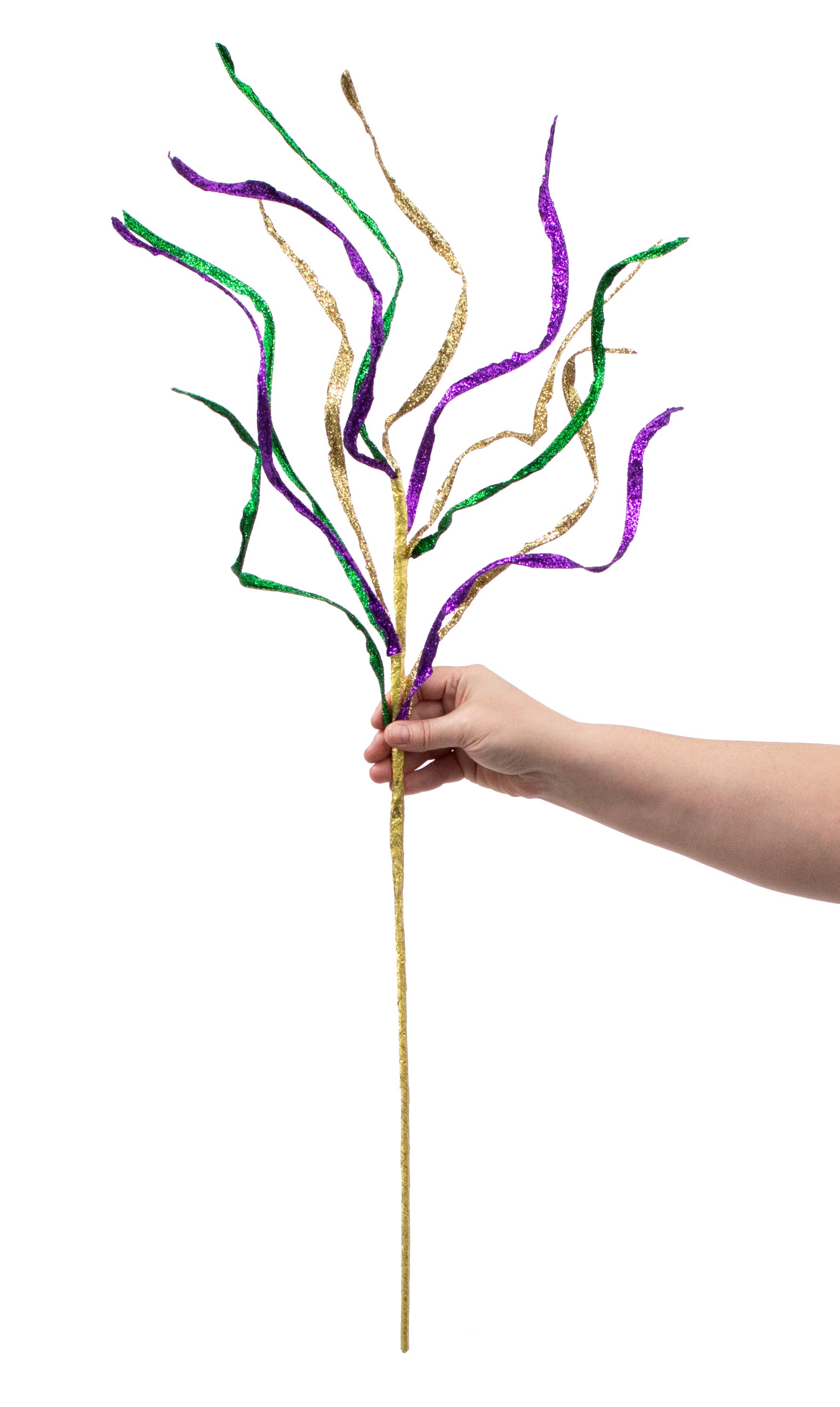 36" Glitter Curly Paper Grass Spray: Purple, Green, Gold detail photo 3