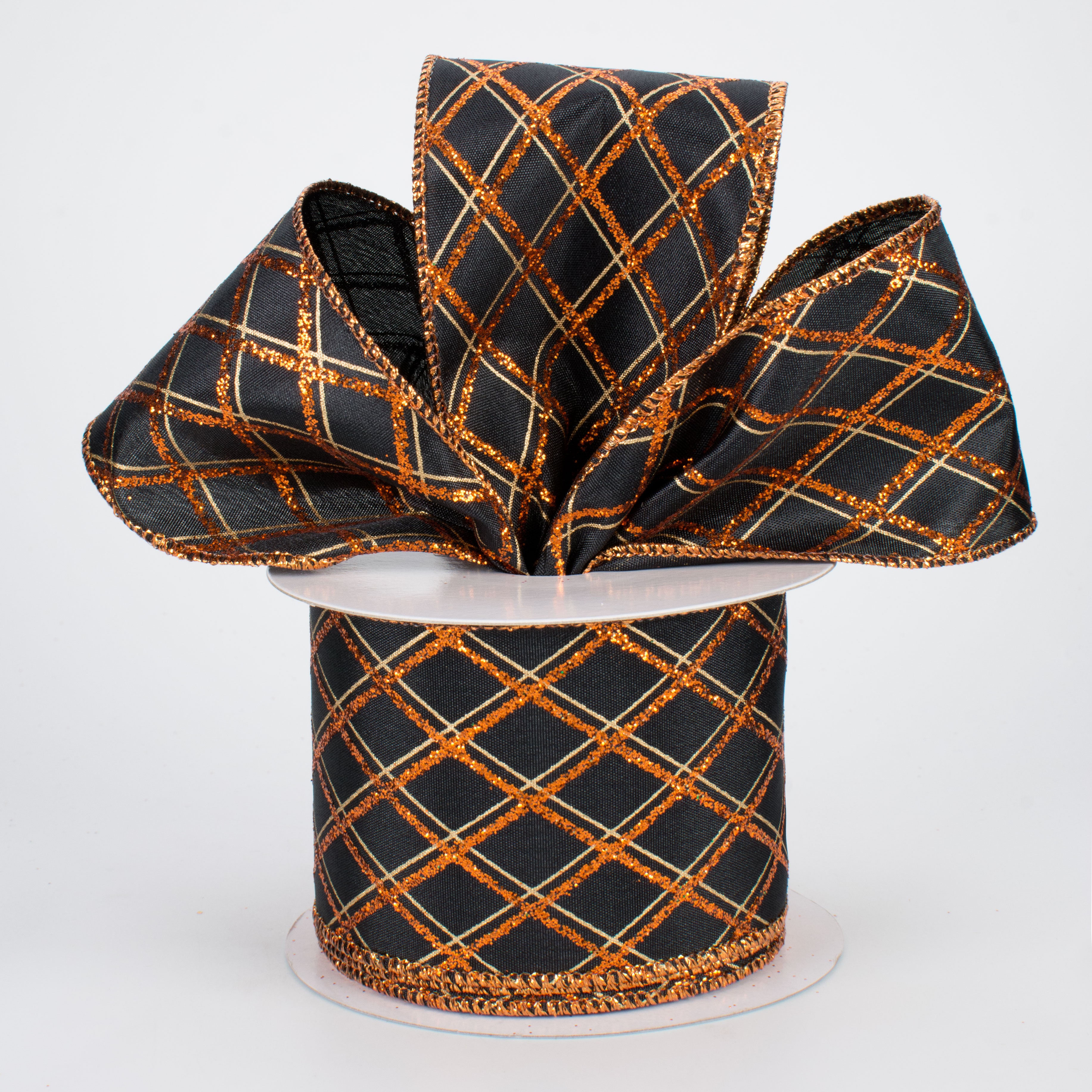 2.5" Glitter Diamond Pattern Ribbon: Black & Orange (10 Yards) Lifestyle Photo