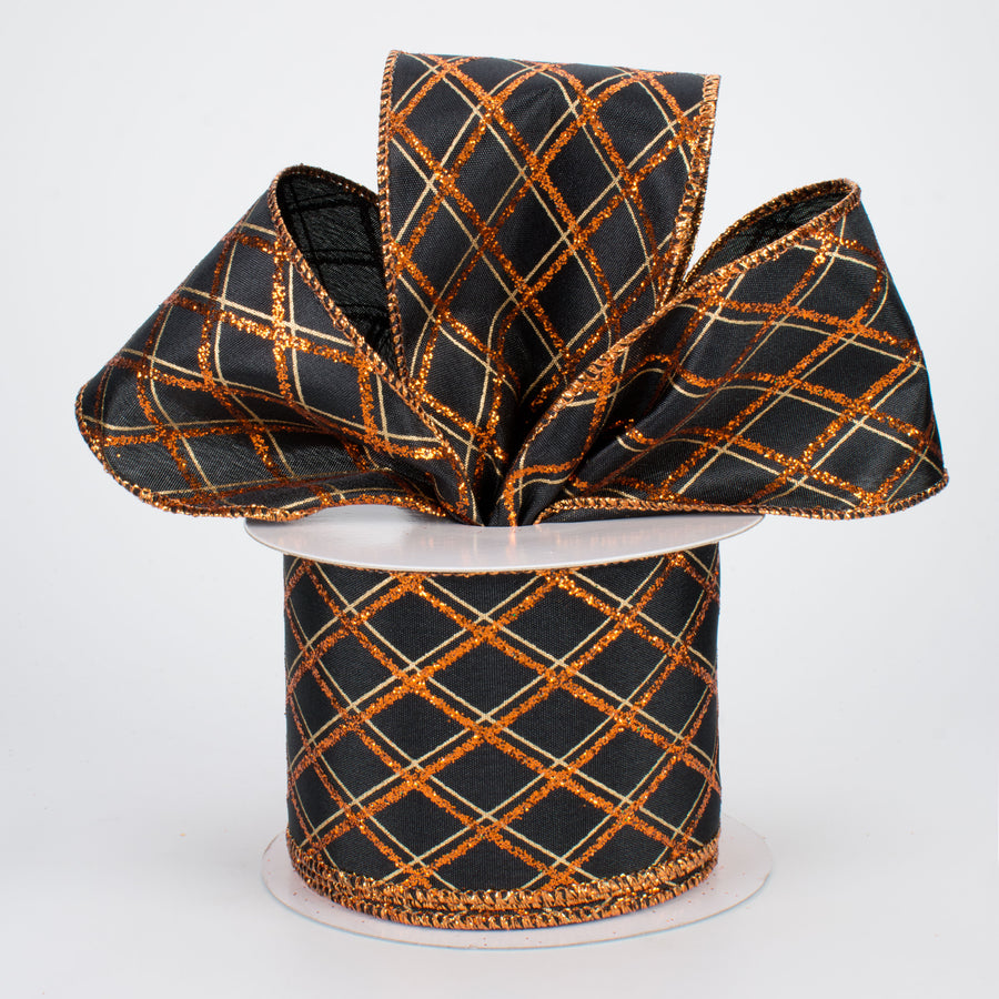 2.5" Glitter Diamond Pattern Ribbon: Black & Orange (10 Yards) Lifestyle Photo
