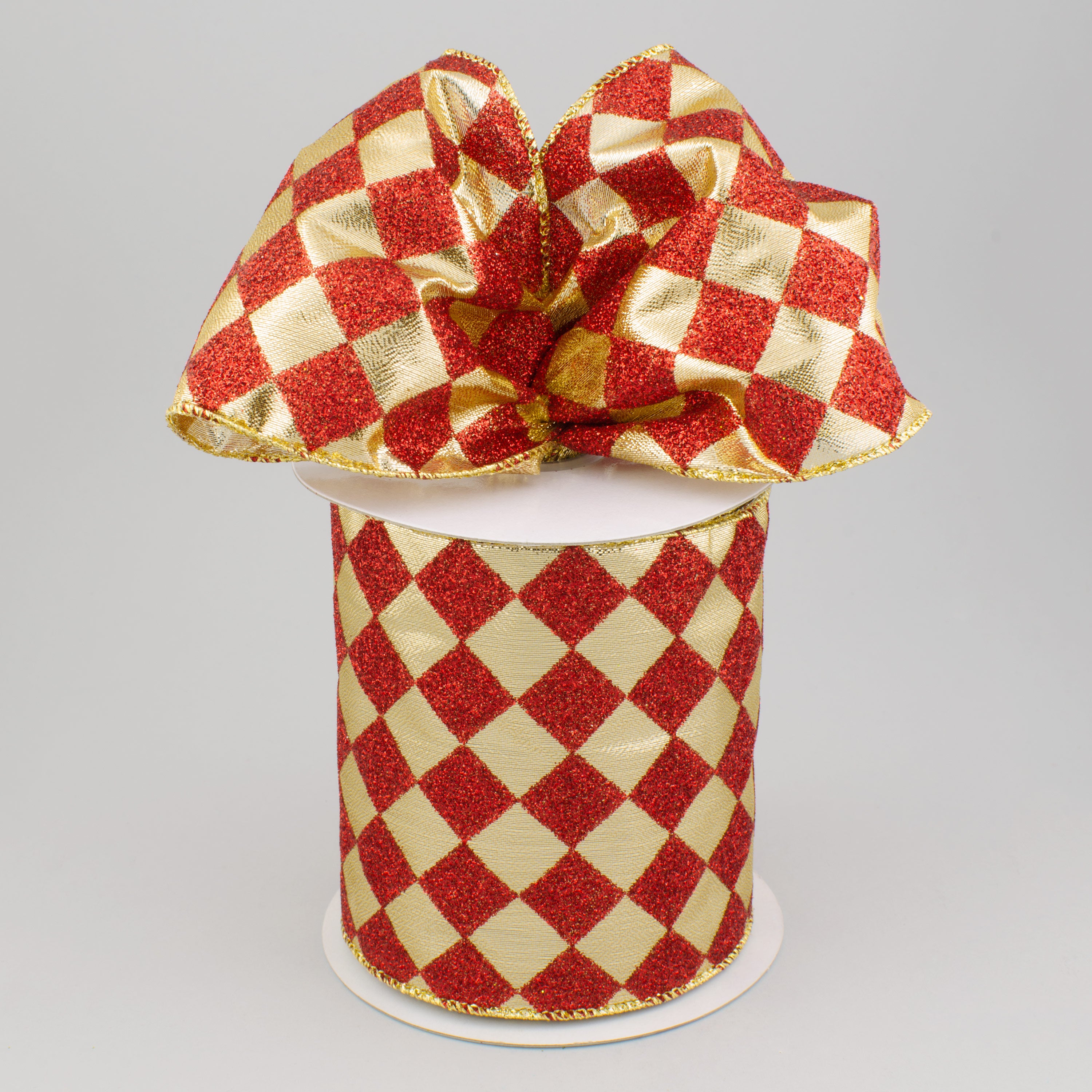 4" Glitter Diamond Ribbon: Red & Gold (10 Yards) Lifestyle Photo