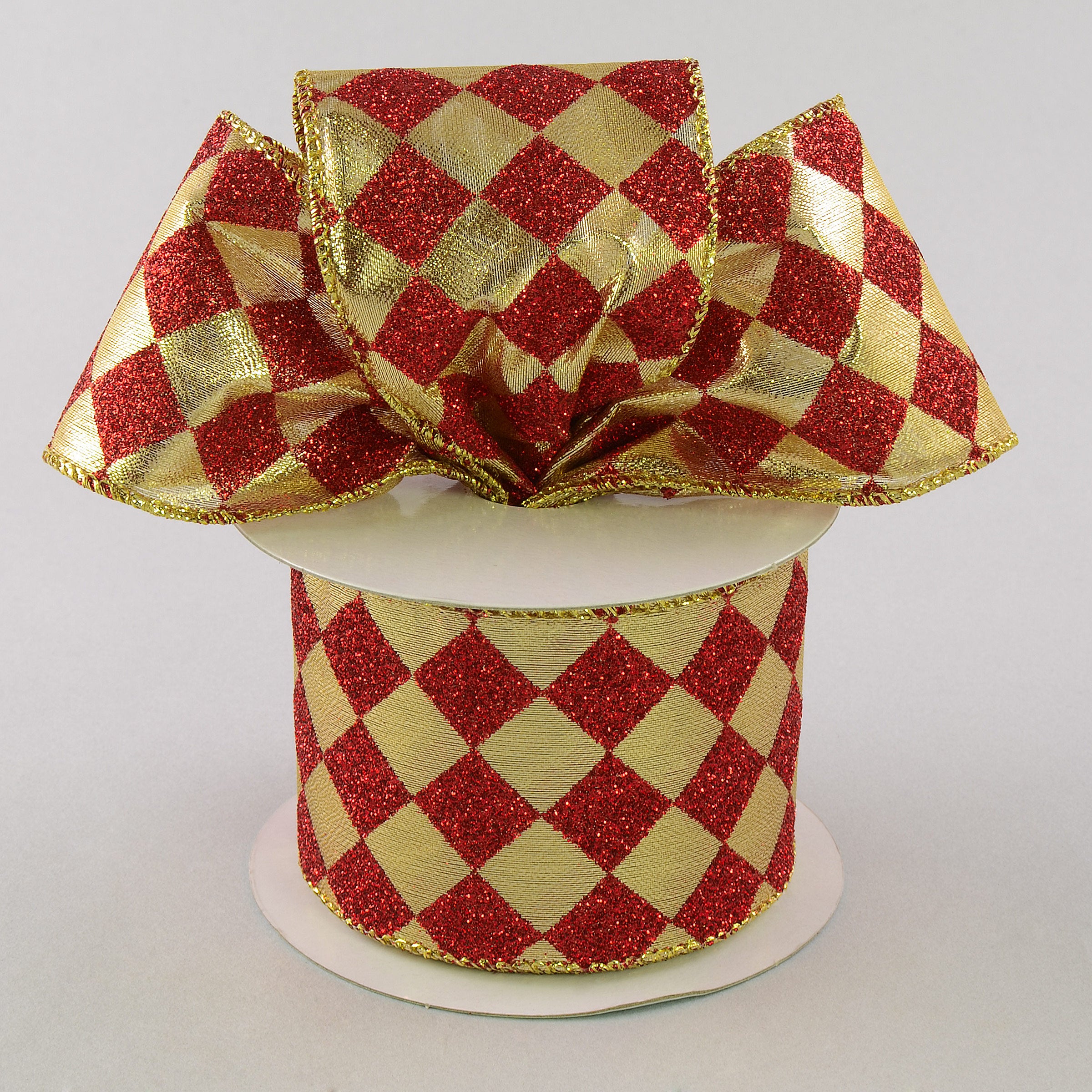 2.5" Glitter Diamond Ribbon: Red & Gold (10 Yards) Lifestyle Photo