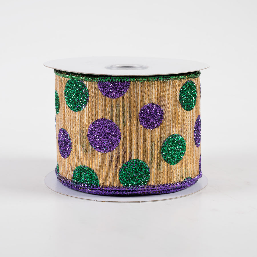 2.5" Glitter Dot Woven Metallic Lines Ribbon: Antique Gold Mardi Gras (10 Yards)