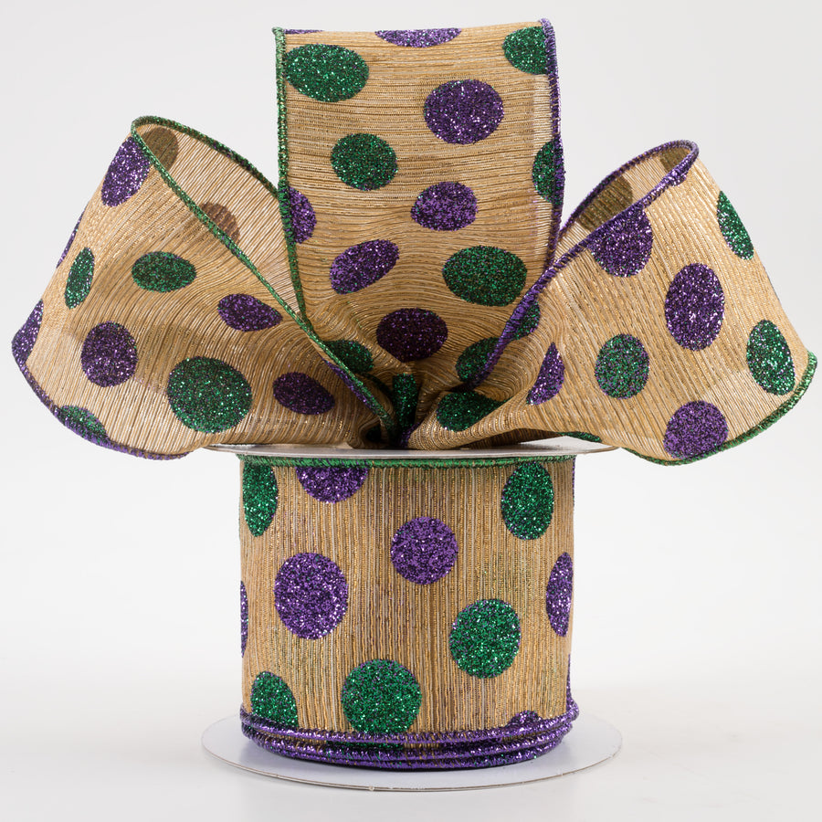 2.5" Glitter Dot Woven Metallic Lines Ribbon: Antique Gold Mardi Gras (10 Yards) Lifestyle Photo