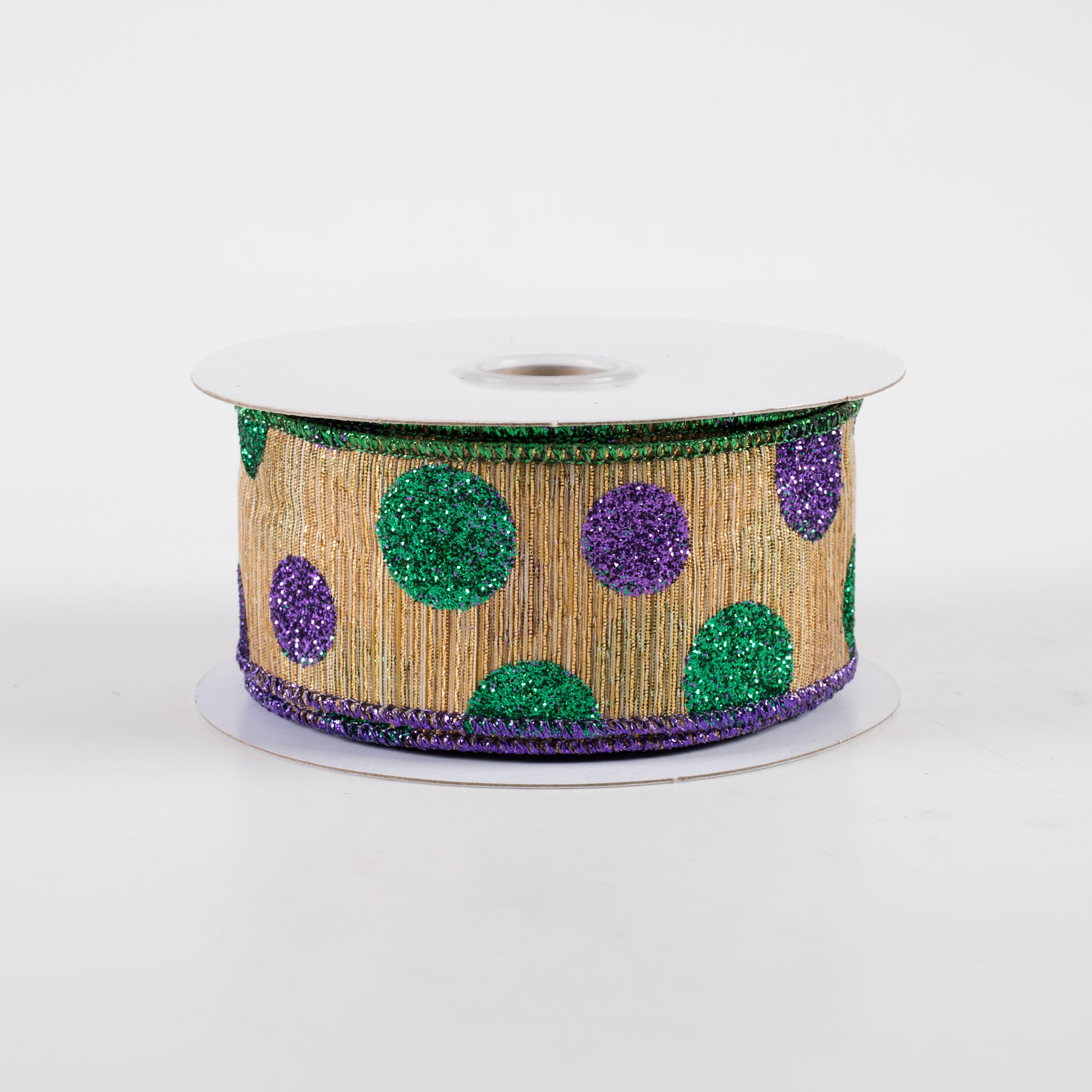 1.5" Glitter Dot Woven Metallic Lines Ribbon: Antique Gold Mardi Gras (10 Yards)