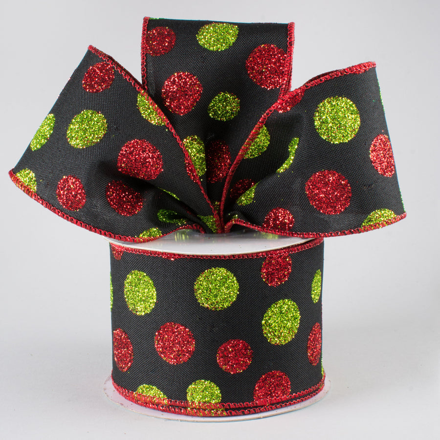 2.5" Glitter Dots Black Canvas Ribbon: Lime & Red (10 Yards) Lifestyle Photo