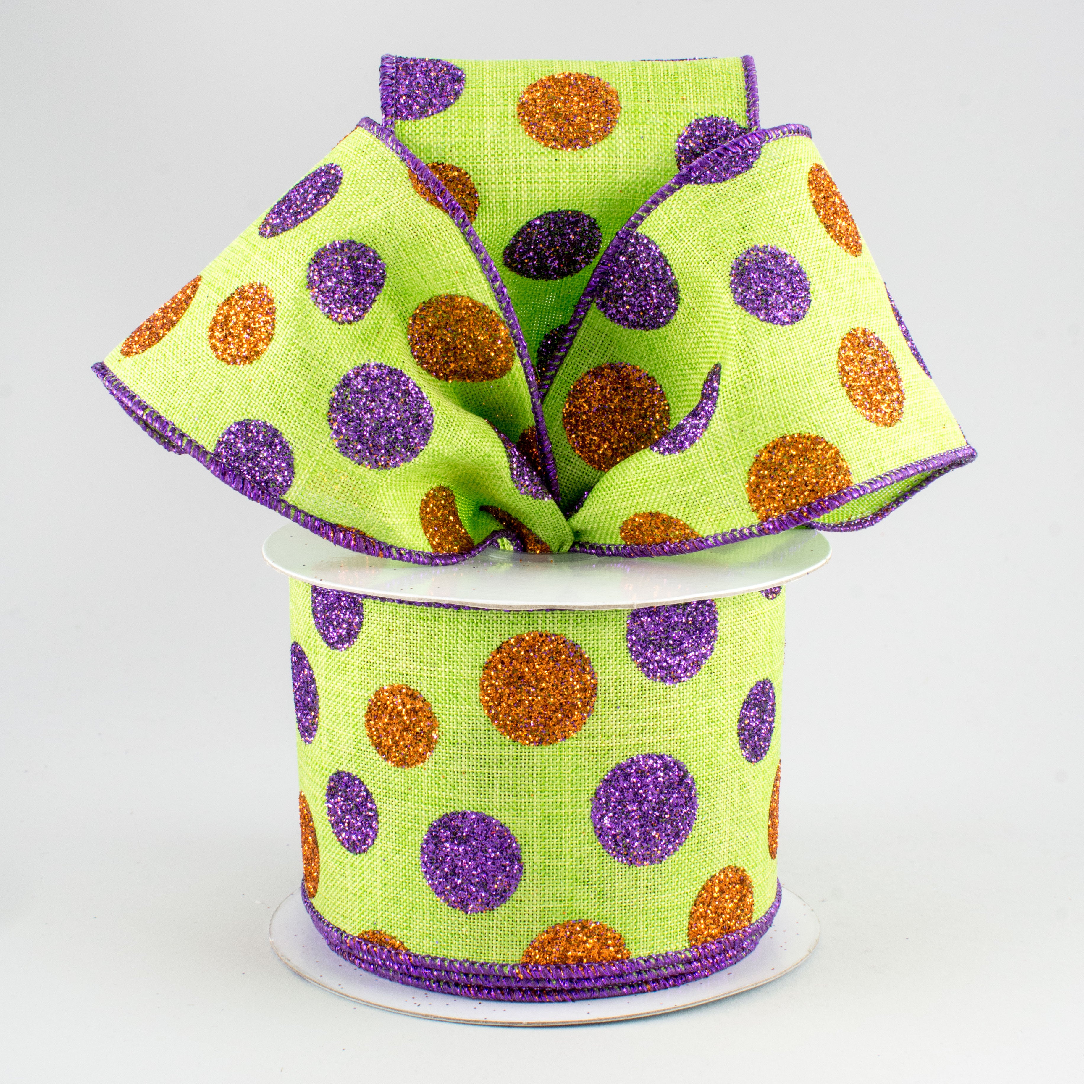 2.5" Glitter Dots Lime Canvas Ribbon: Halloween (10 Yards) Lifestyle Photo