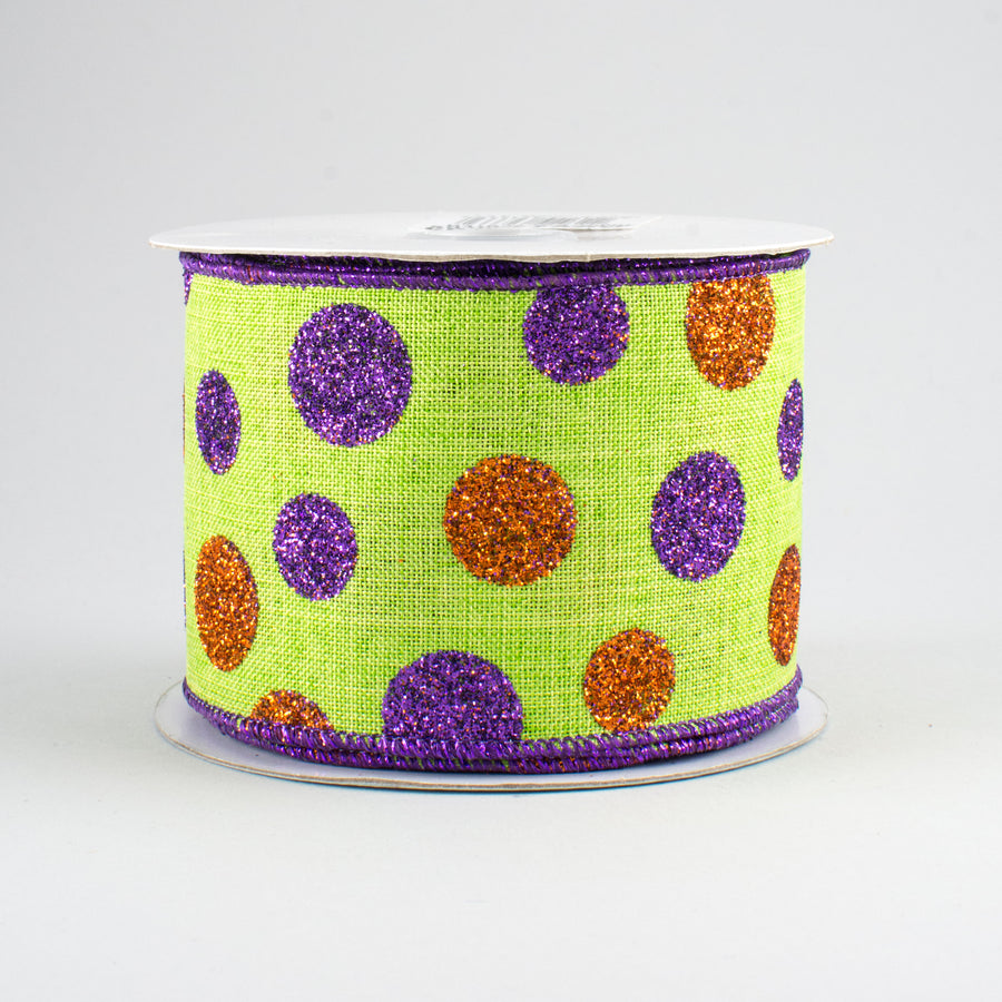 2.5" Glitter Dots Lime Canvas Ribbon: Halloween (10 Yards)