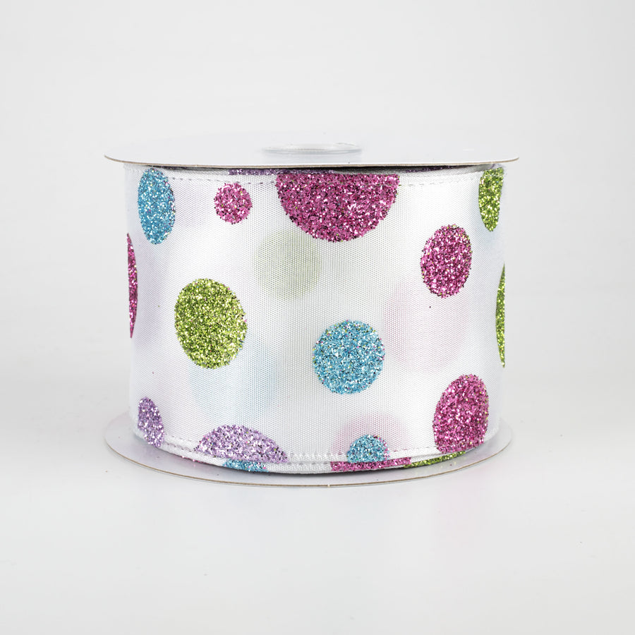 2.5" Glitter Dots Ribbon: Lime, Blue, Pink, Lavender (10 Yards)
