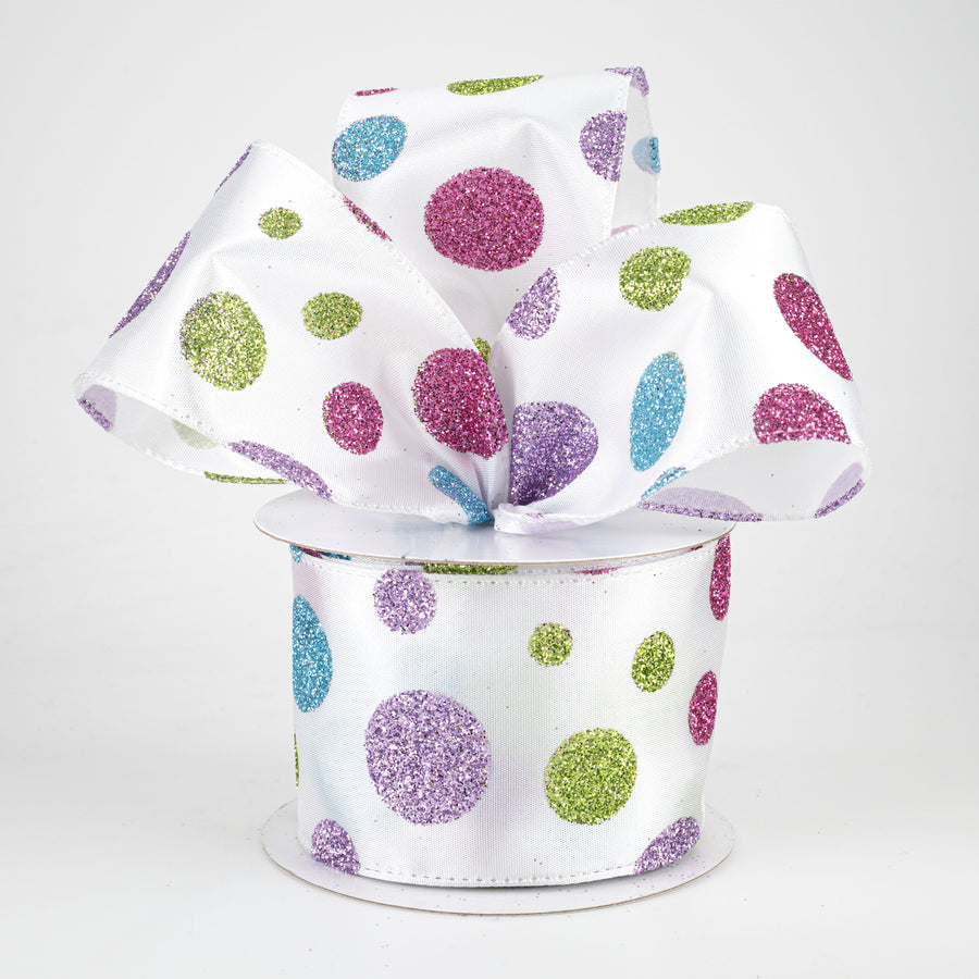 2.5" Glitter Dots Ribbon: Lime, Blue, Pink, Lavender (10 Yards) Lifestyle Photo