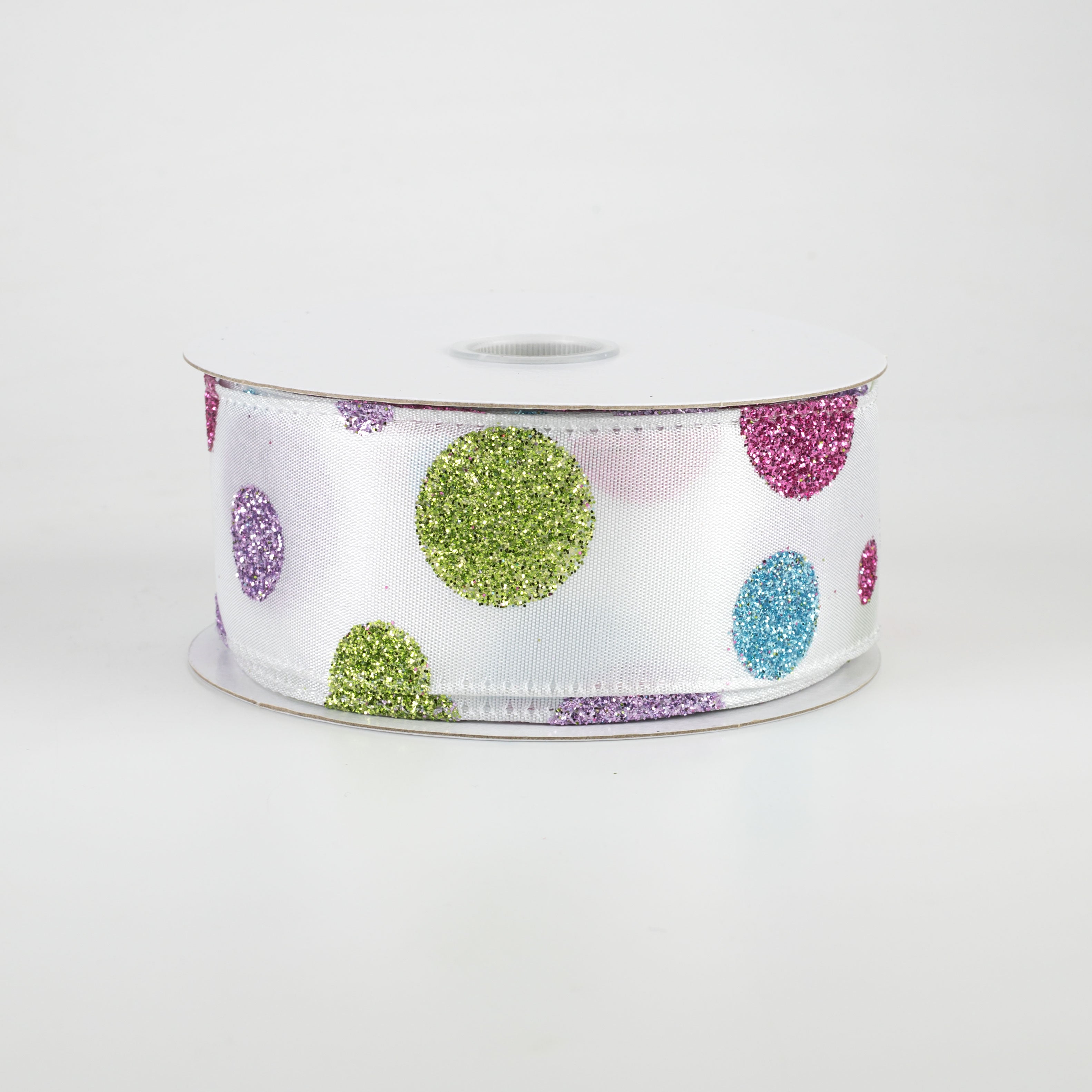 1.5" Glitter Dots Ribbon: Lime, Blue, Pink, Lavender (10 Yards)