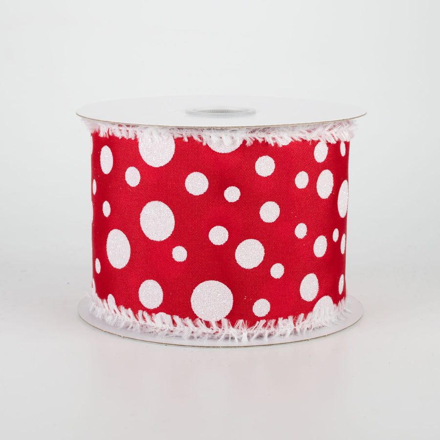 2.5" Glitter Dots Snow Edge Ribbon: Red & White (10 Yards)