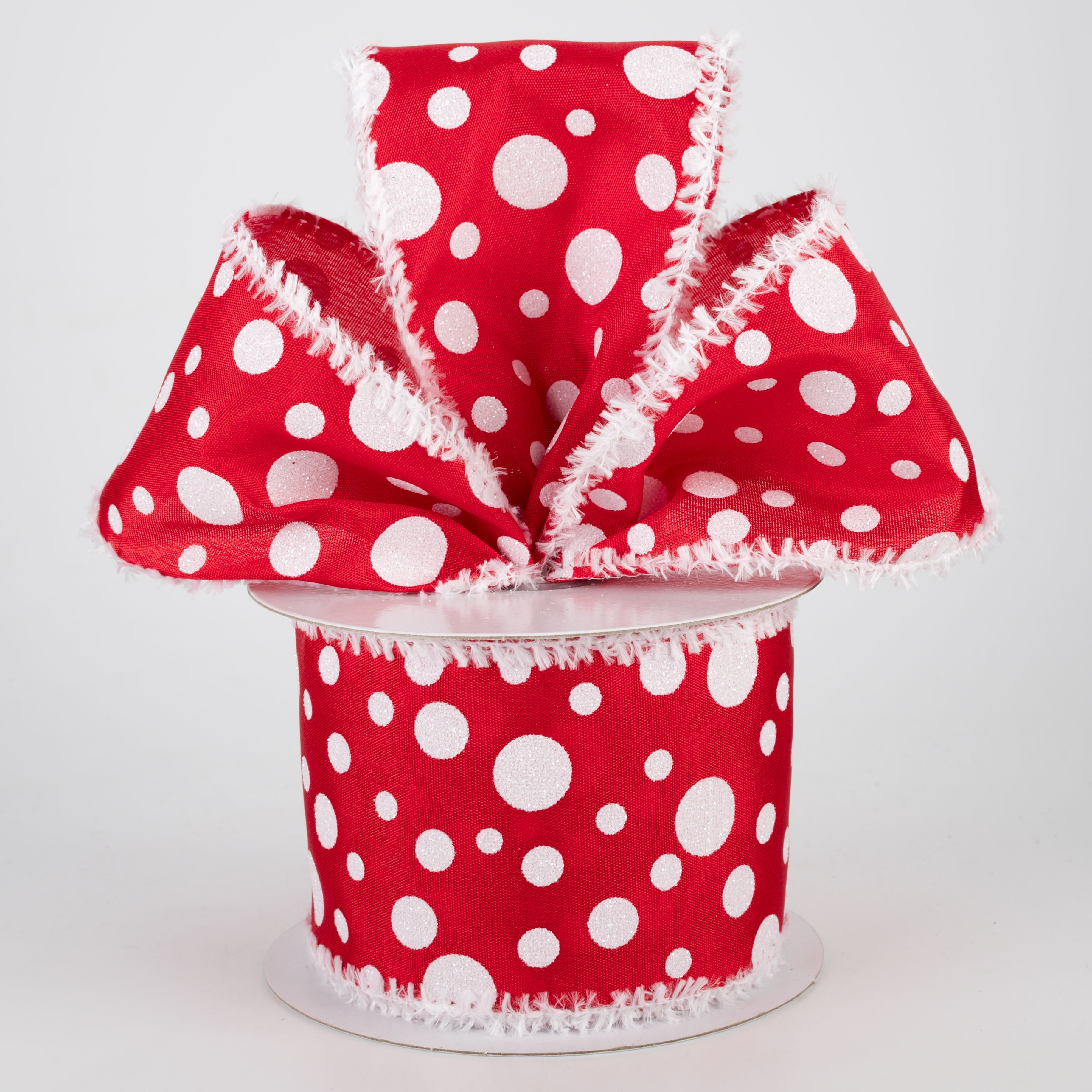 2.5" Glitter Dots Snow Edge Ribbon: Red & White (10 Yards) Lifestyle Photo