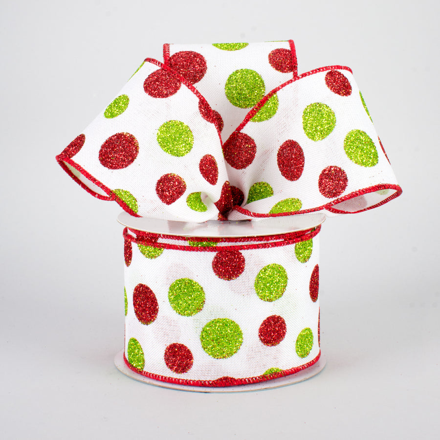 2.5" Glitter Dots White Canvas Ribbon: Lime & Red (10 Yards) Lifestyle Photo