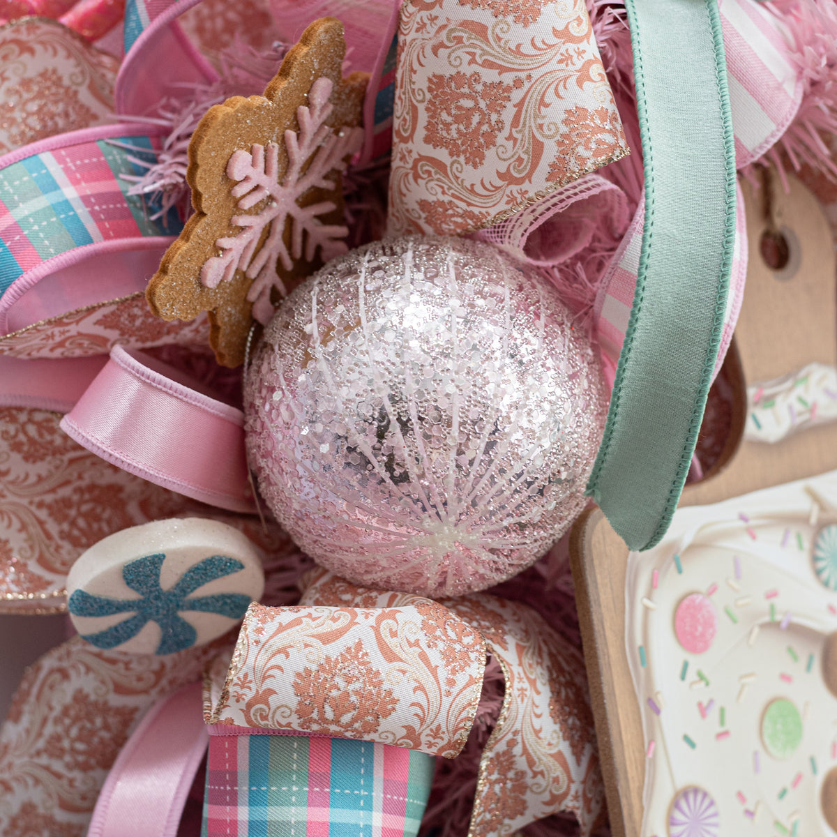 4" Glitter Drip Ball Ornament: Pale Pink Lifestyle Photo