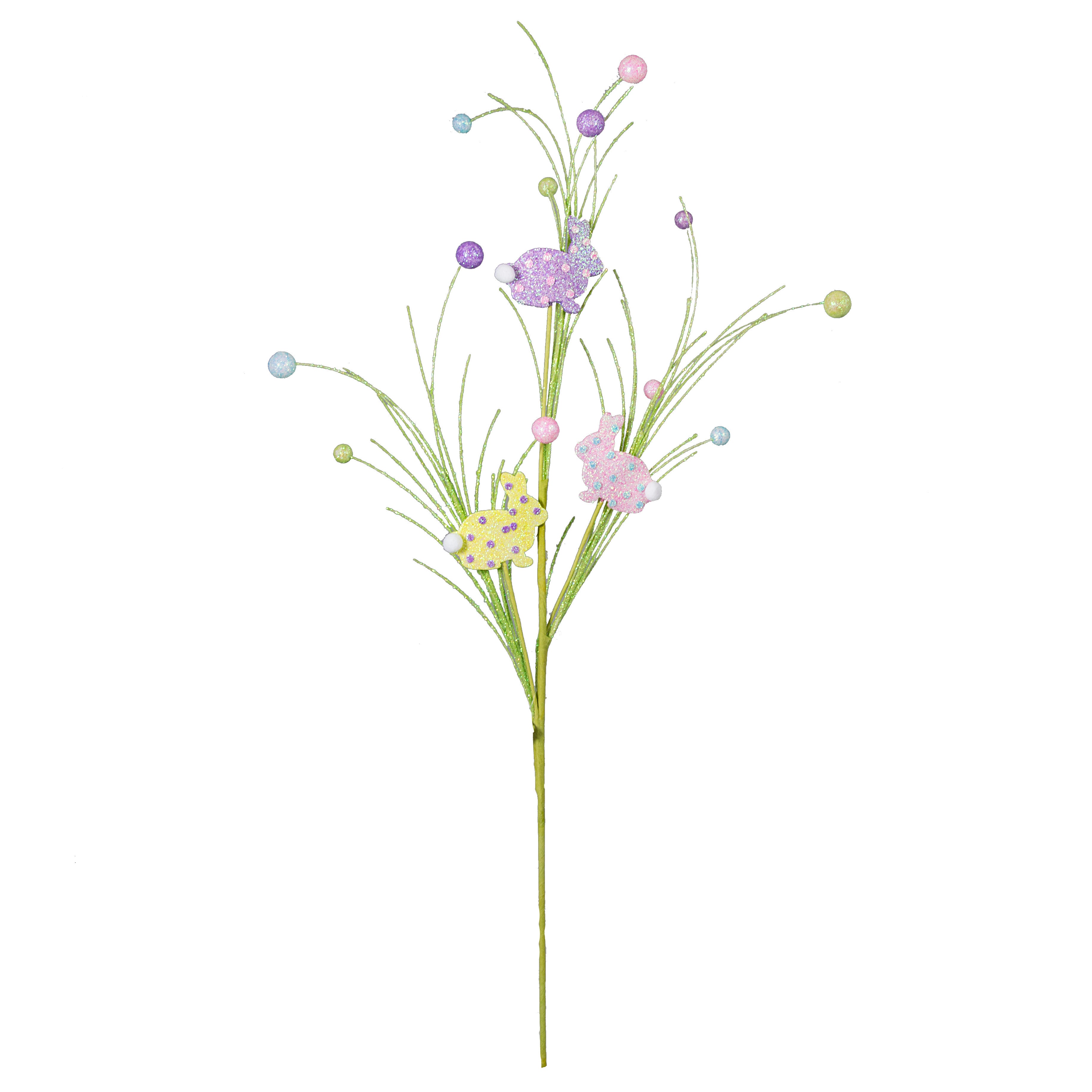 30" Glitter Easter Bunny Twig & Ball Spray: Lime Green Pastel detail photo 3