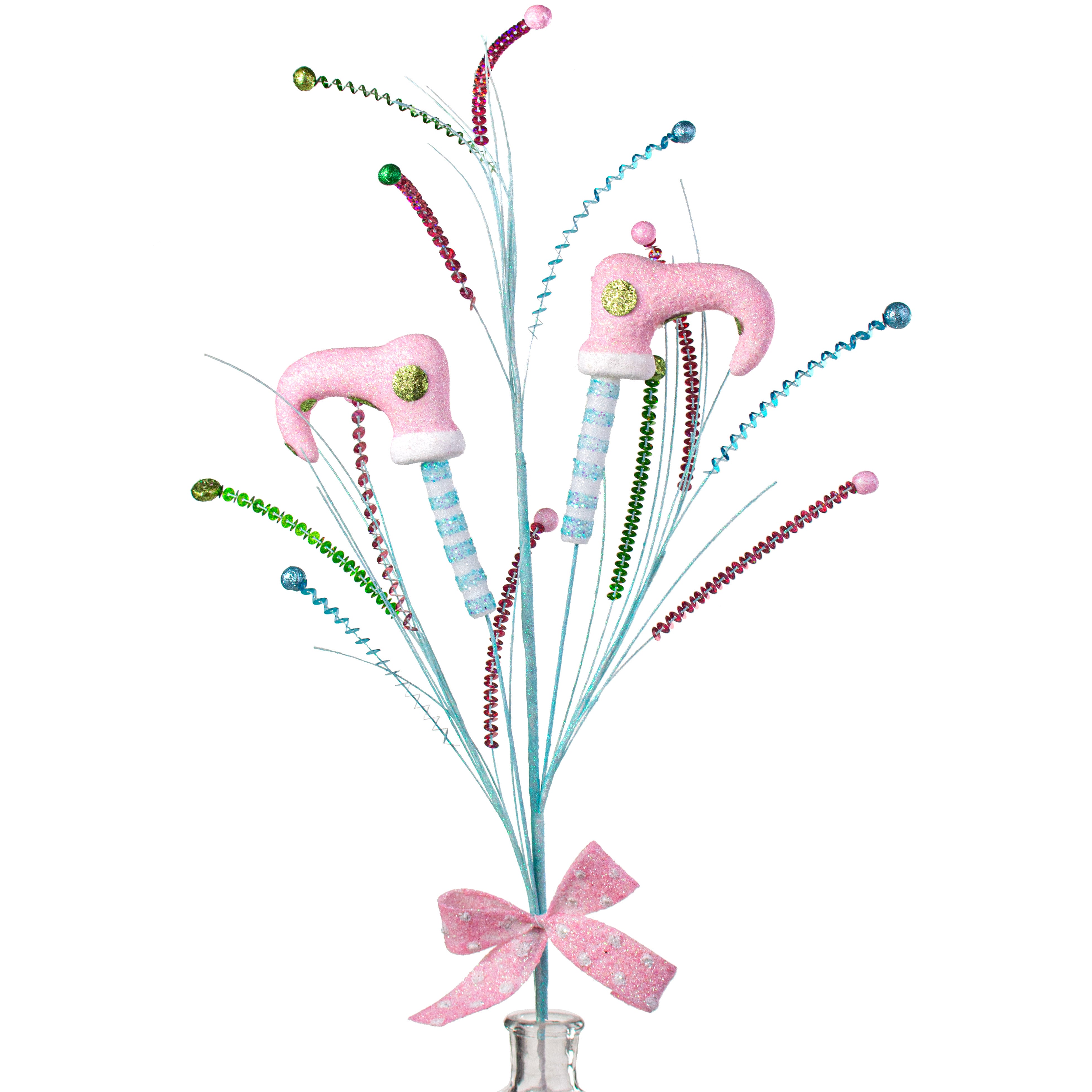 36" Glitter Elf Leg Spray: Ice Blue, Light Pink, Lime Item Number: XP3630K6