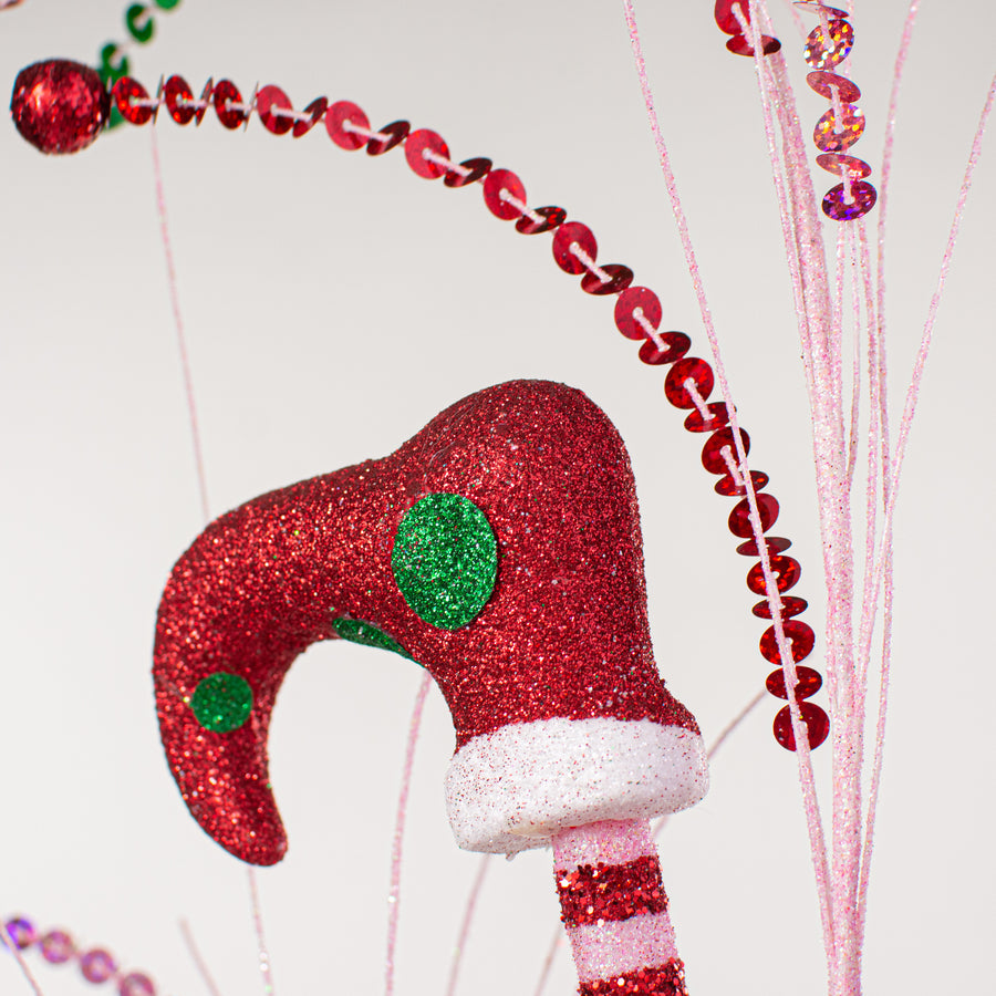 36" Glitter Elf Leg Spray: Red, Light Pink, Emerald Lifestyle Photo