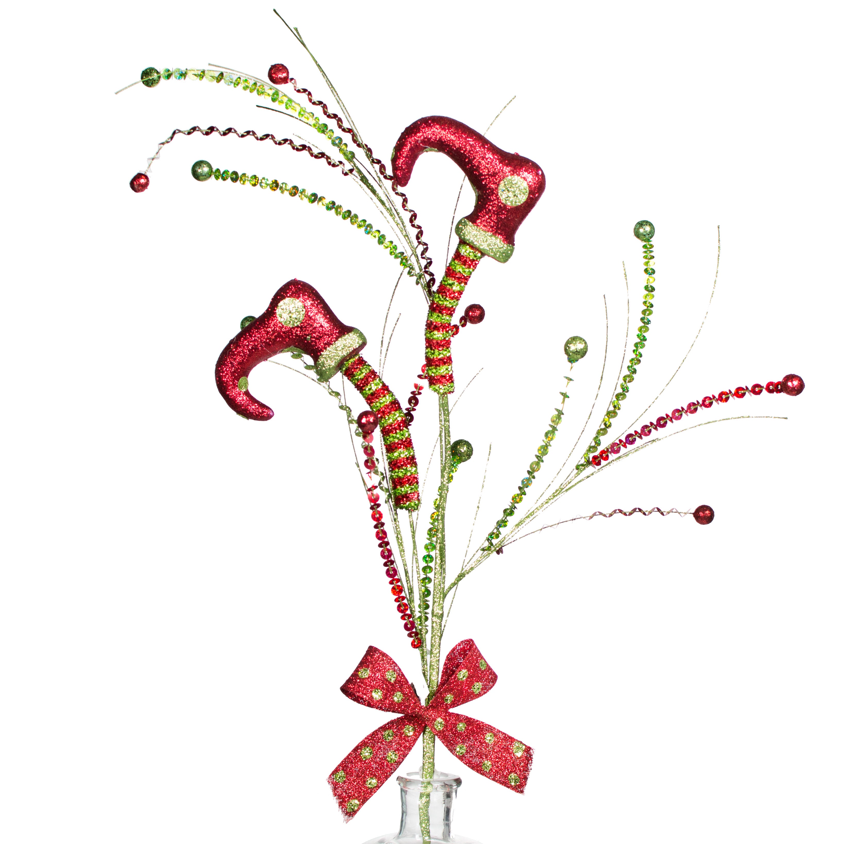 36" Glitter Elf Leg Spray: Red & Lime Item Number: XP363032