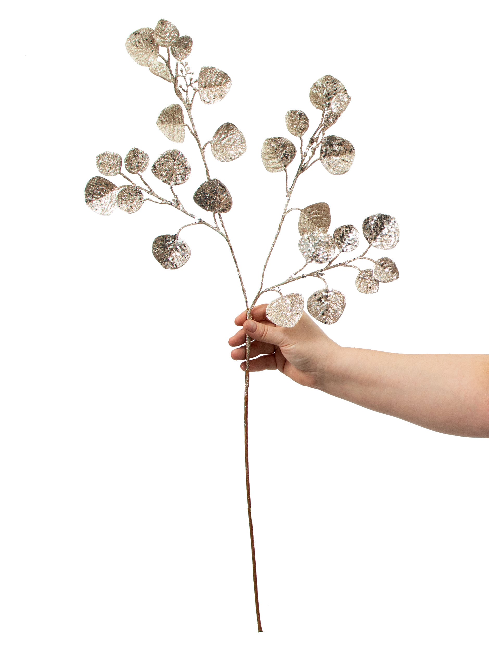 27" Glitter Eucalyptus Spray: Platinum detail photo 3