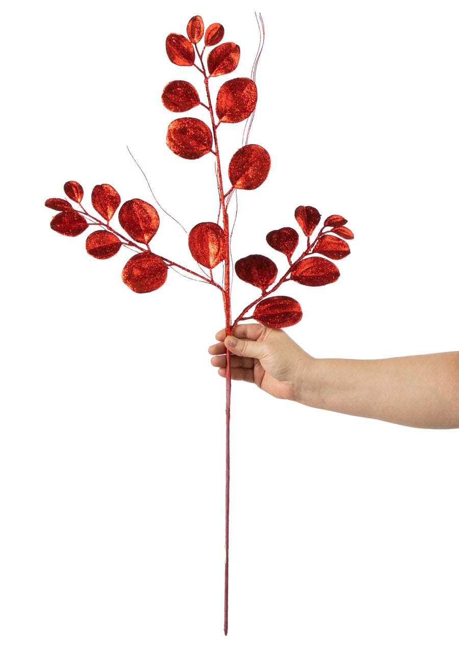30" Glitter Eucalyptus Spray: Red detail photo 3