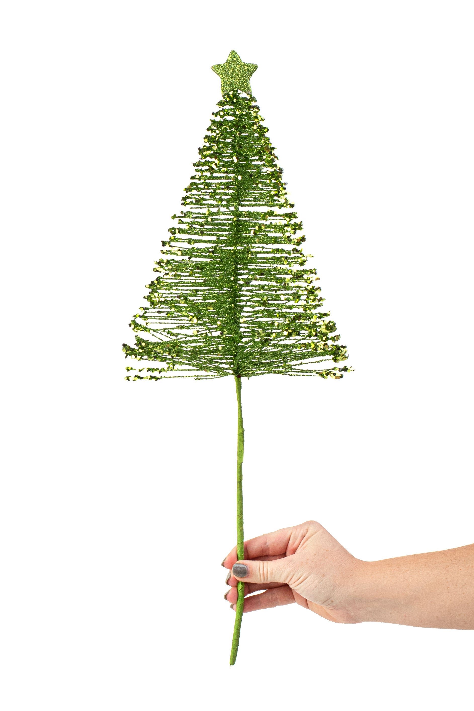 21" Glitter Fishline Tree Pick: Green detail photo 3