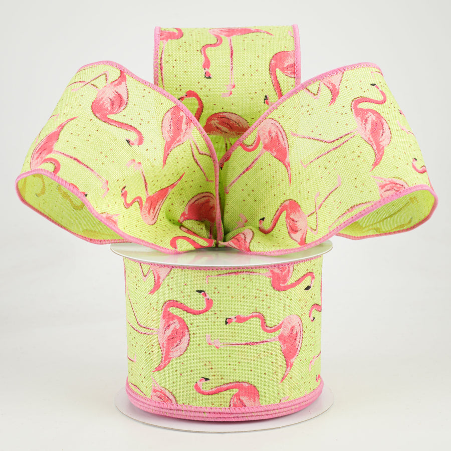 2.5" Glitter Flamingos Ribbon: Bright Green & Pink (10 Yards) Lifestyle Photo