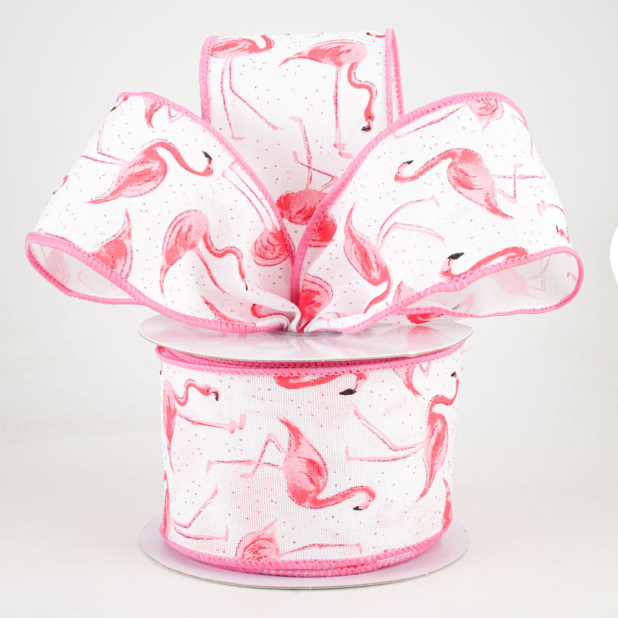 2.5" Glitter Flamingos Ribbon: White & Pink (10 Yards) Lifestyle Photo