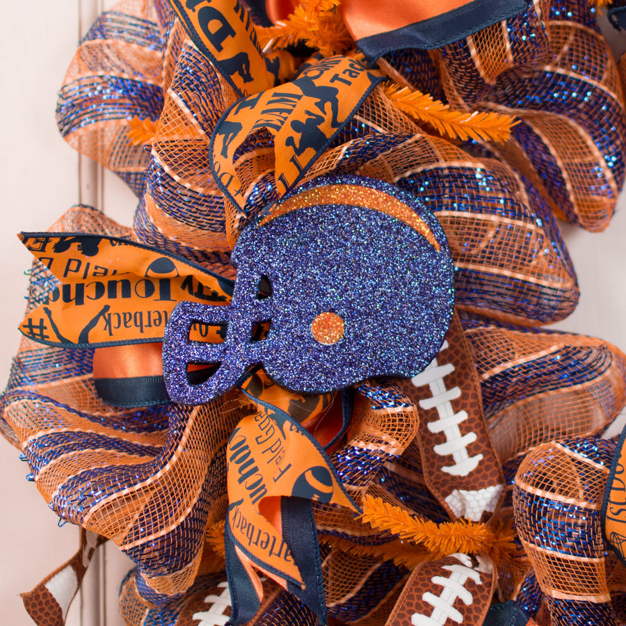 5" Glitter Football Helmet: Navy Blue & Orange Lifestyle Photo