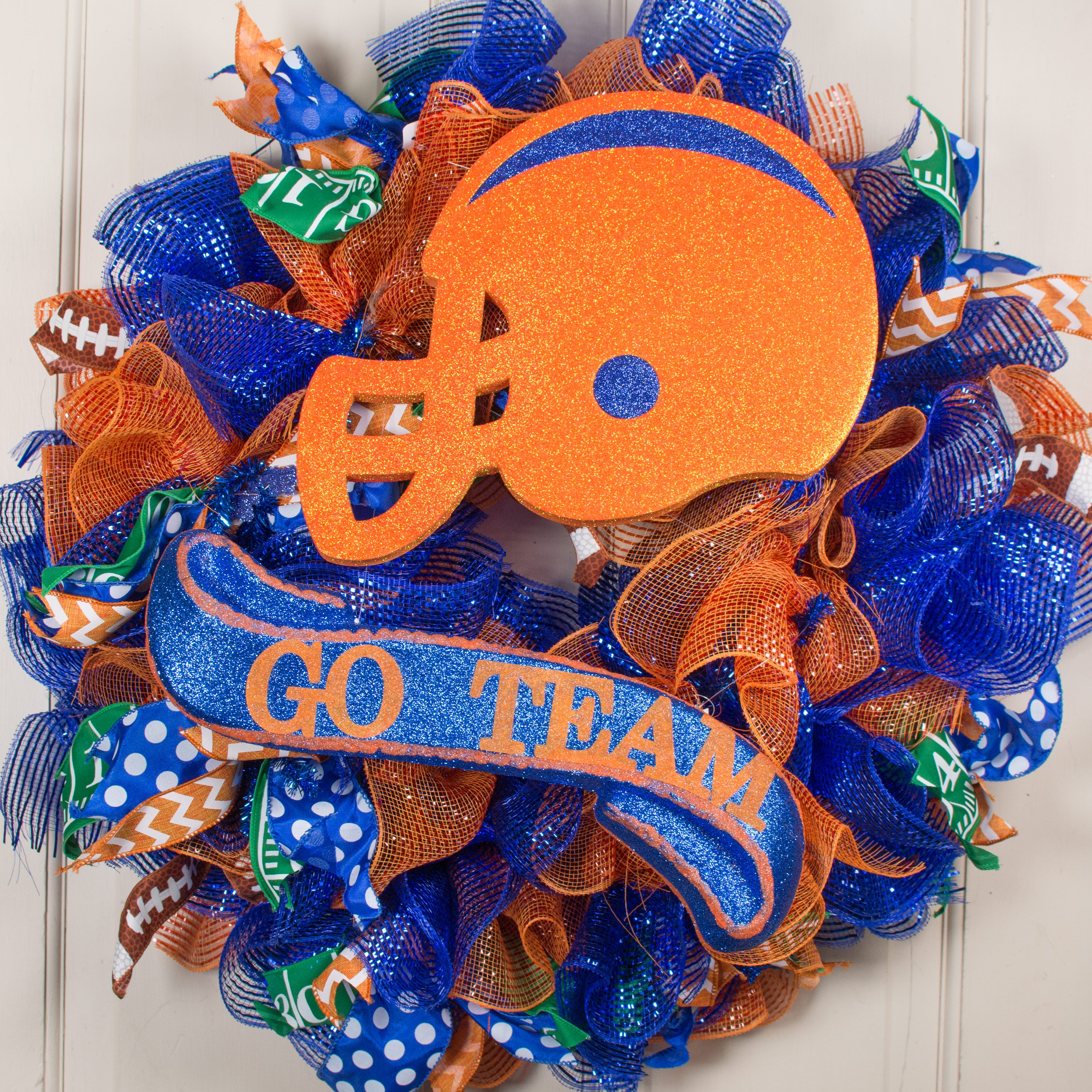 12" Glitter Football Helmet: Orange & Blue Lifestyle Photo