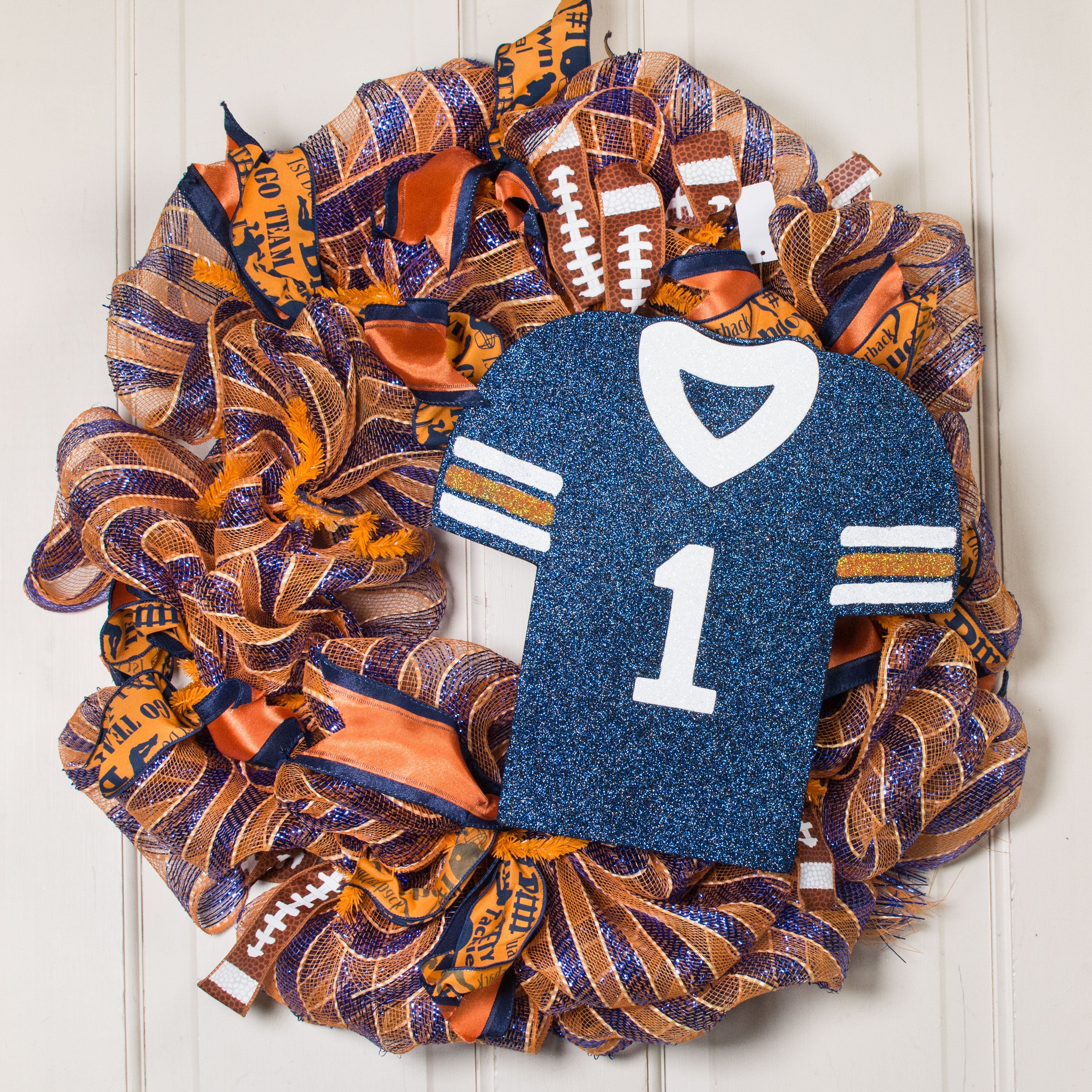 12" Glitter Football Jersey: Navy, Burnt Orange, White Lifestyle Photo