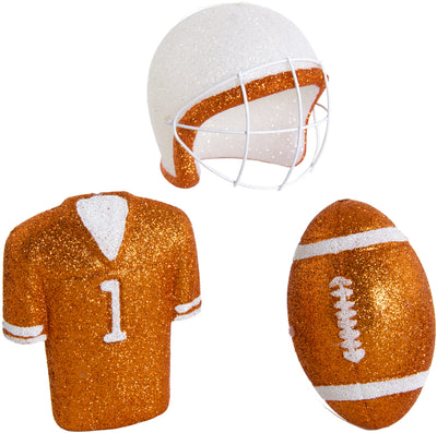 Glitter Football Ornament Assortment: Burnt Orange & White (Set of 3) Item Number: MS1300F5