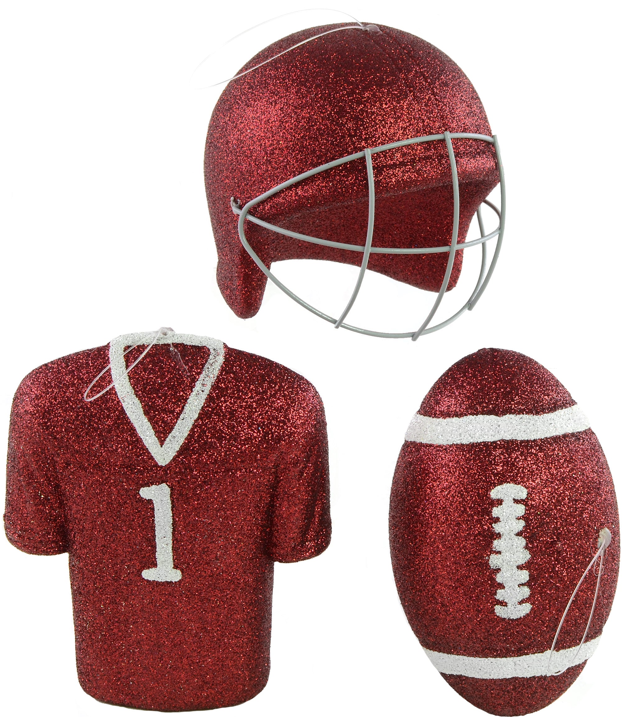 Glitter Football Ornament Assortment: Maroon & White (Set of 3) Item Number: MS1300F9