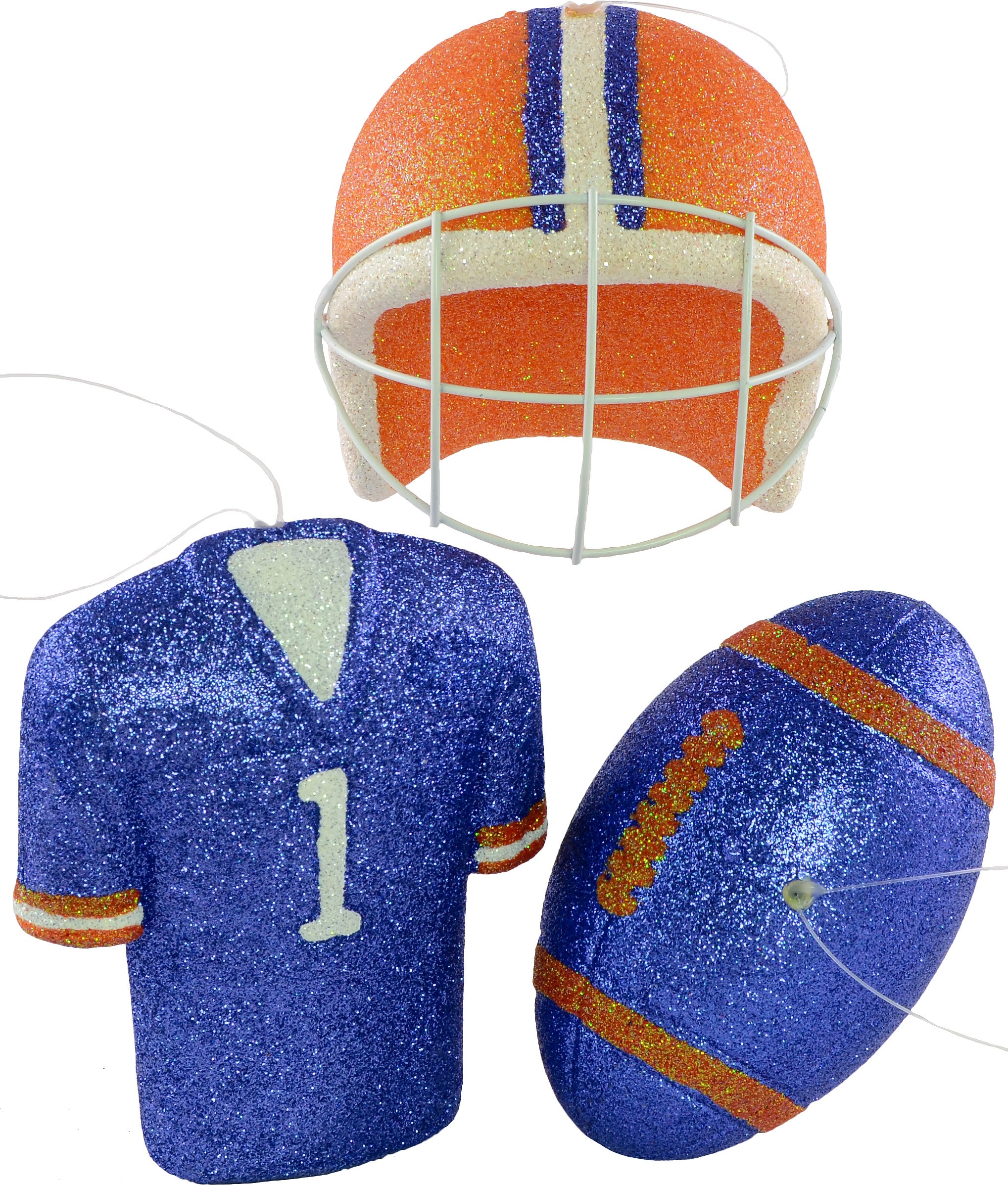 Glitter Football Ornament Assortment: Orange & Blue (Set of 3) Item Number: MS1302E9