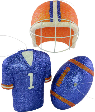 Glitter Football Ornament Assortment: Orange & Blue (Set of 3) Item Number: MS1302E9