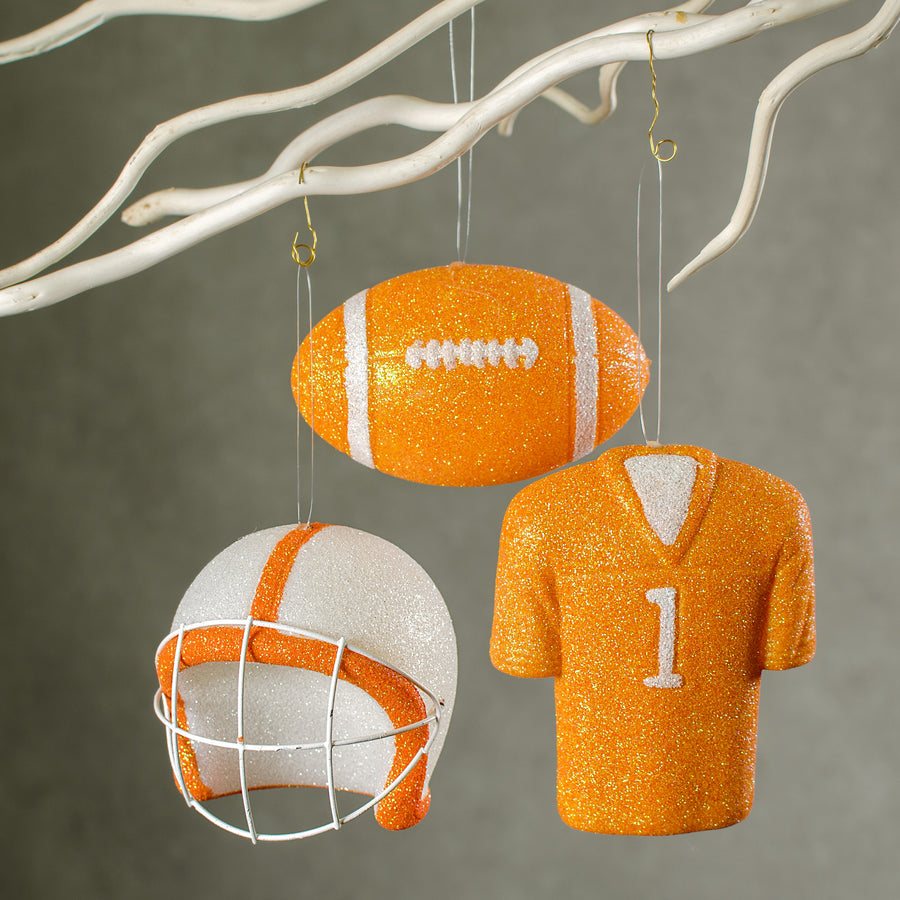 Glitter Football Ornament Assortment: Orange & White (Set of 3) Lifestyle Photo