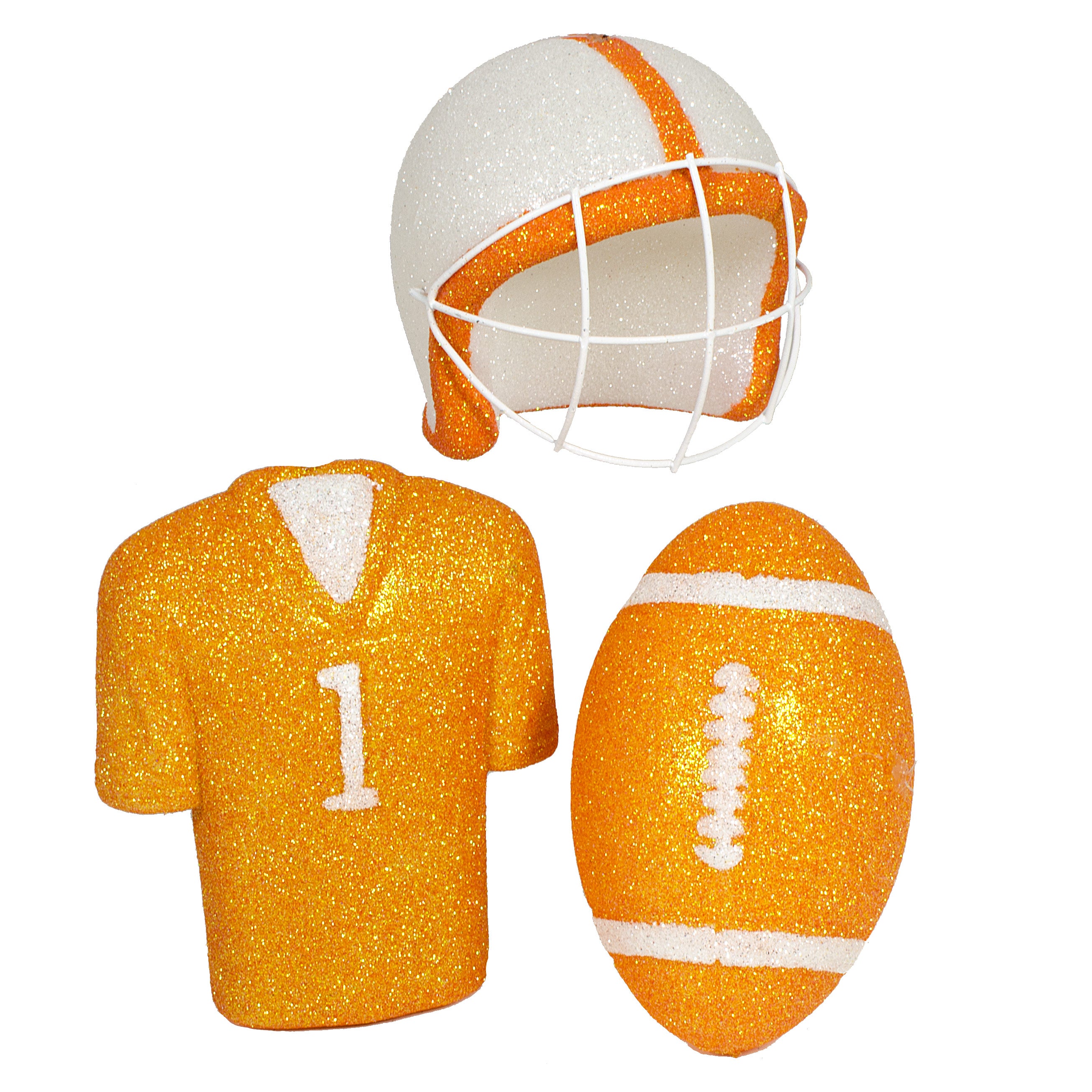 Glitter Football Ornament Assortment: Orange & White (Set of 3) Item Number: MS1300E6