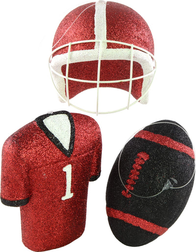 Glitter Football Ornament Assortment: Red & Black (Set of 3) Item Number: MS1301F6