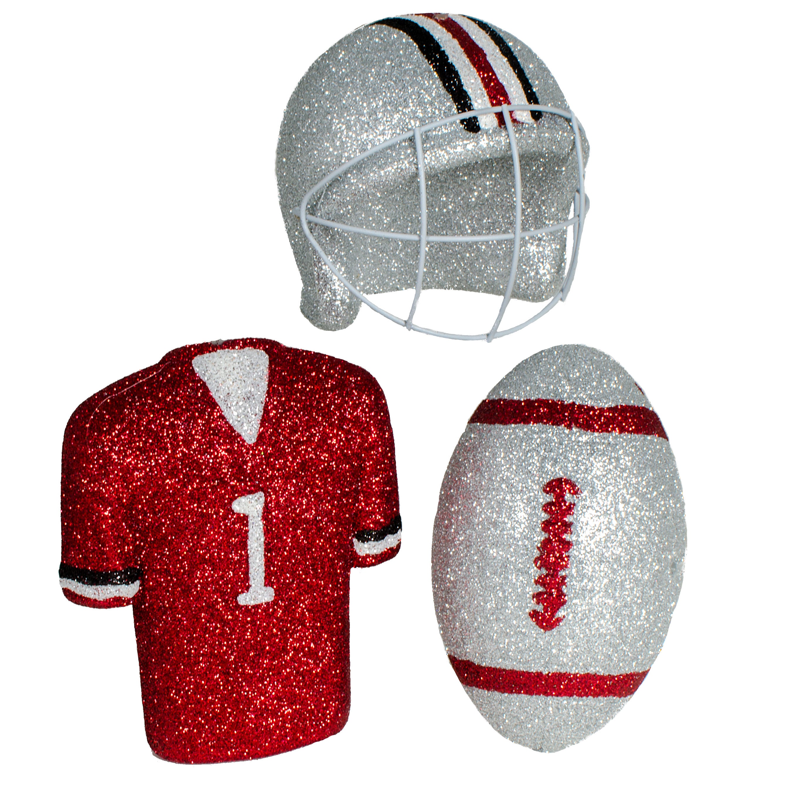 Glitter Football Ornament Assortment: Red, Silver & White (Set of 3) Item Number: MS1302H4